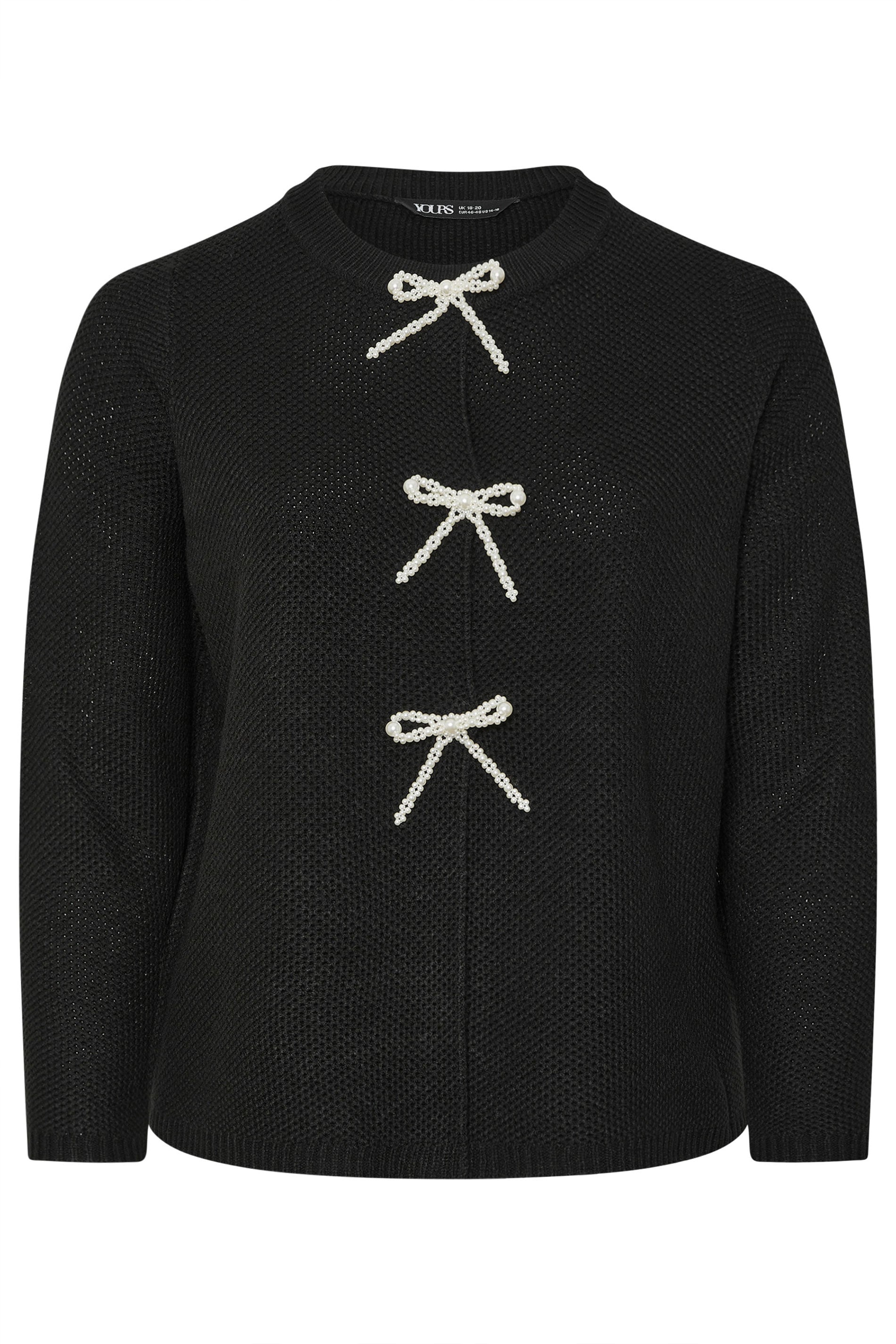 YOURS Plus Size Black Pearl Bow Front Through Cardigan 8