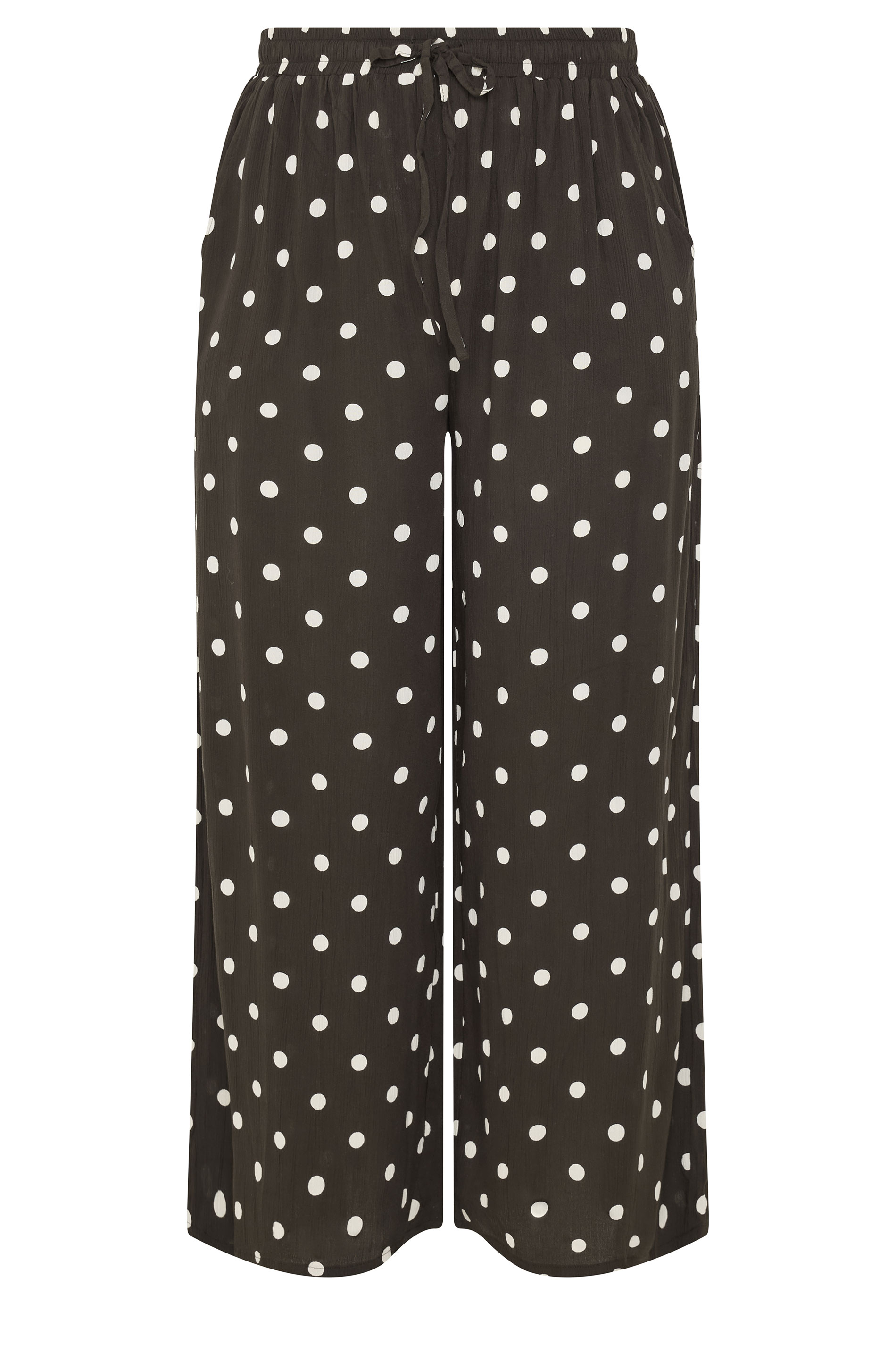 YOURS Plus Size Brown Polka Dot Crinkle Beachwear Wide Leg Trousers | Yours Clothing 5