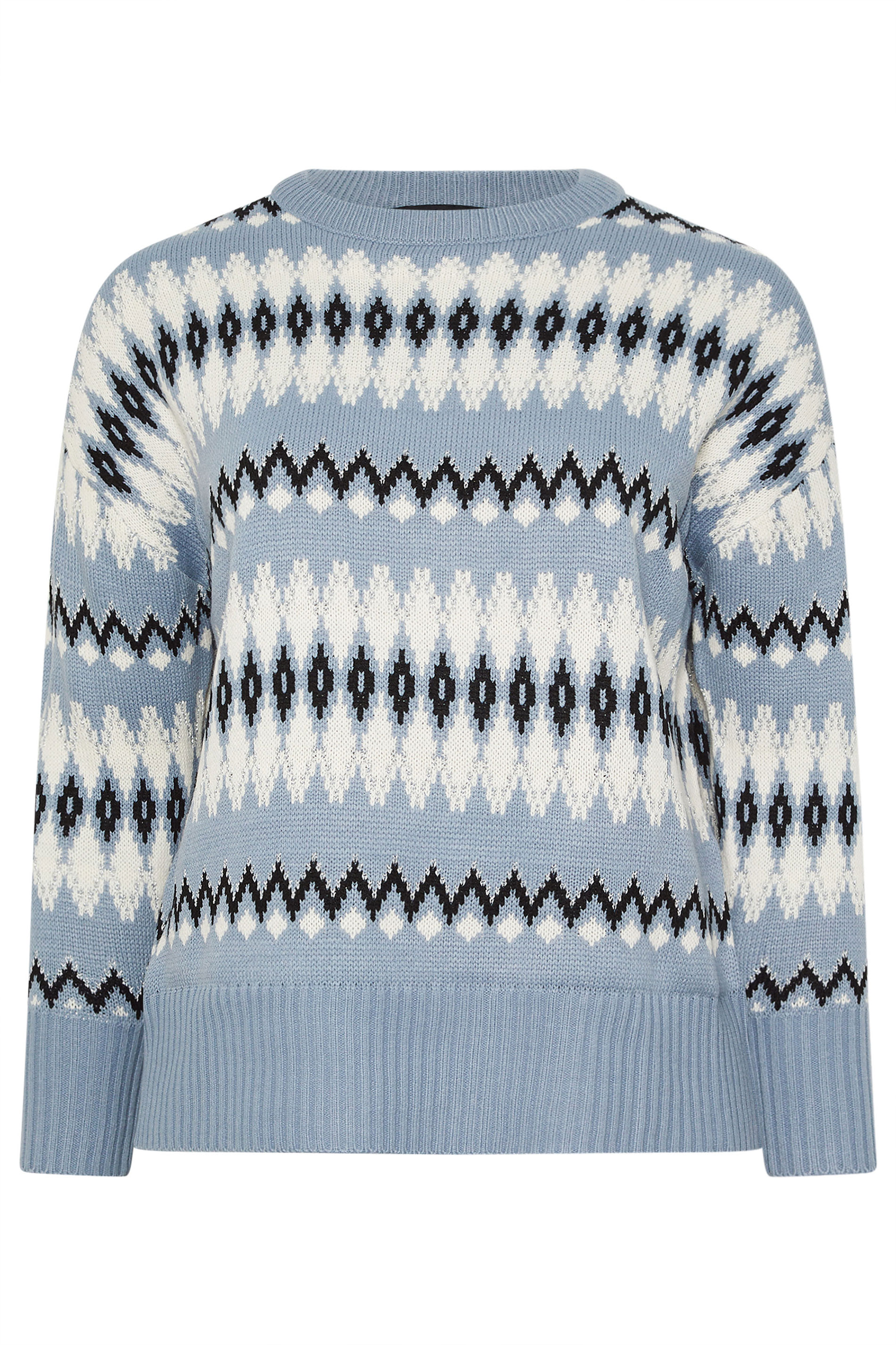 YOURS Plus Size Blue Fairisle  Knitted Jumper | Yours Clothing 5