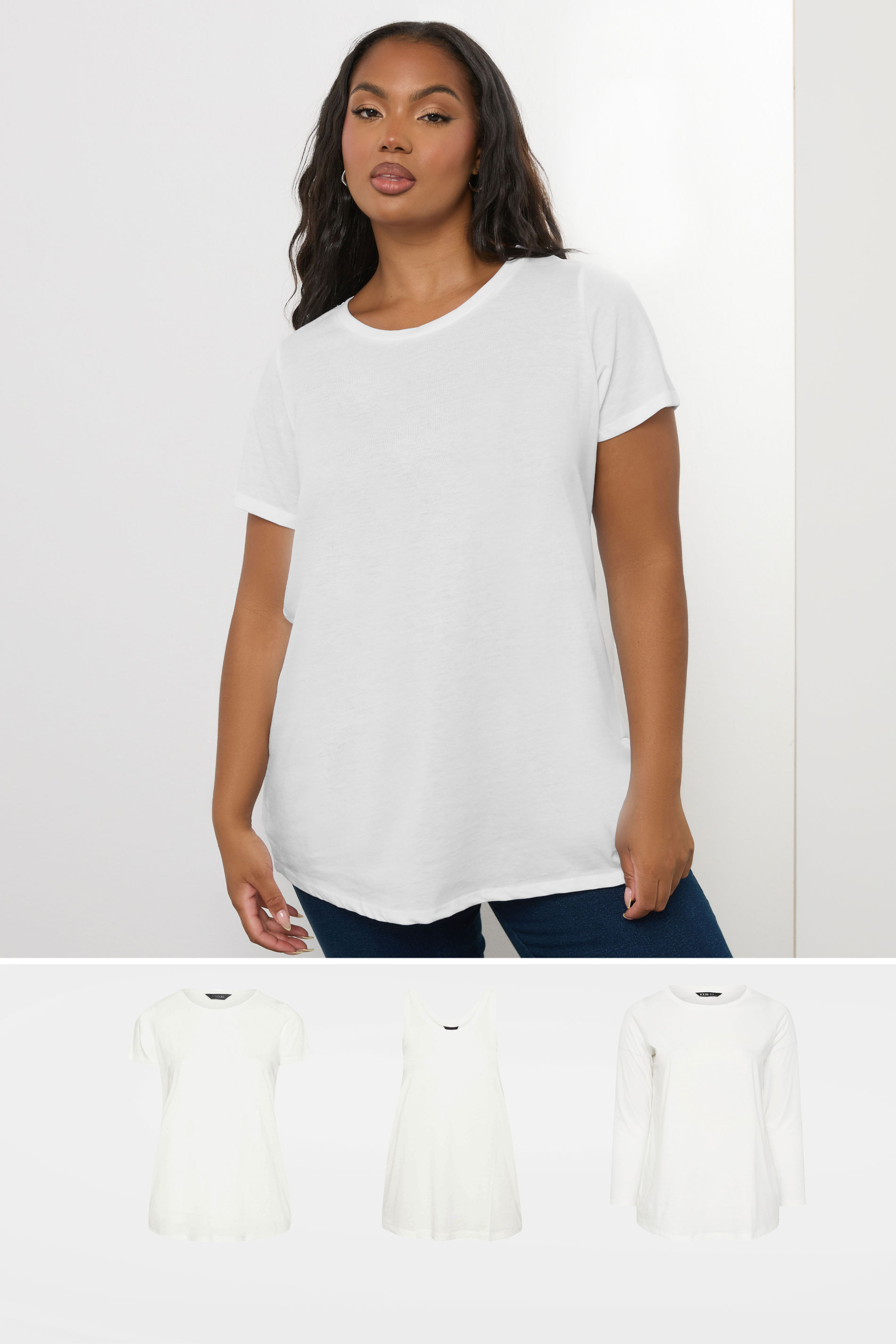 YOURS Plus Size 3 PACK White Core T-Shirt Essentials Set | Yours Clothing 1