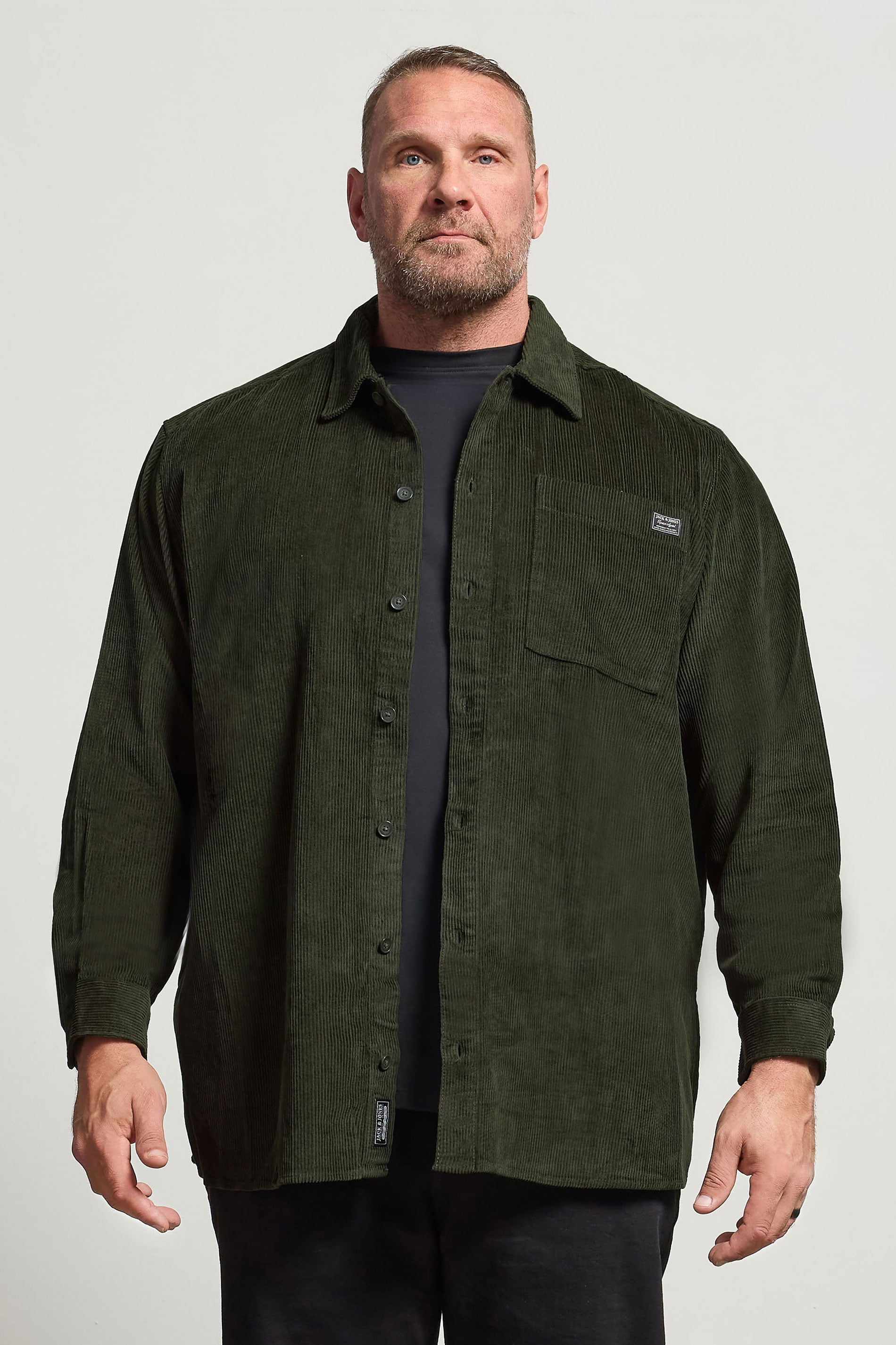 JACK & JONES Big & Tall Rosin Green Corduroy Overshirt | BadRhino 3