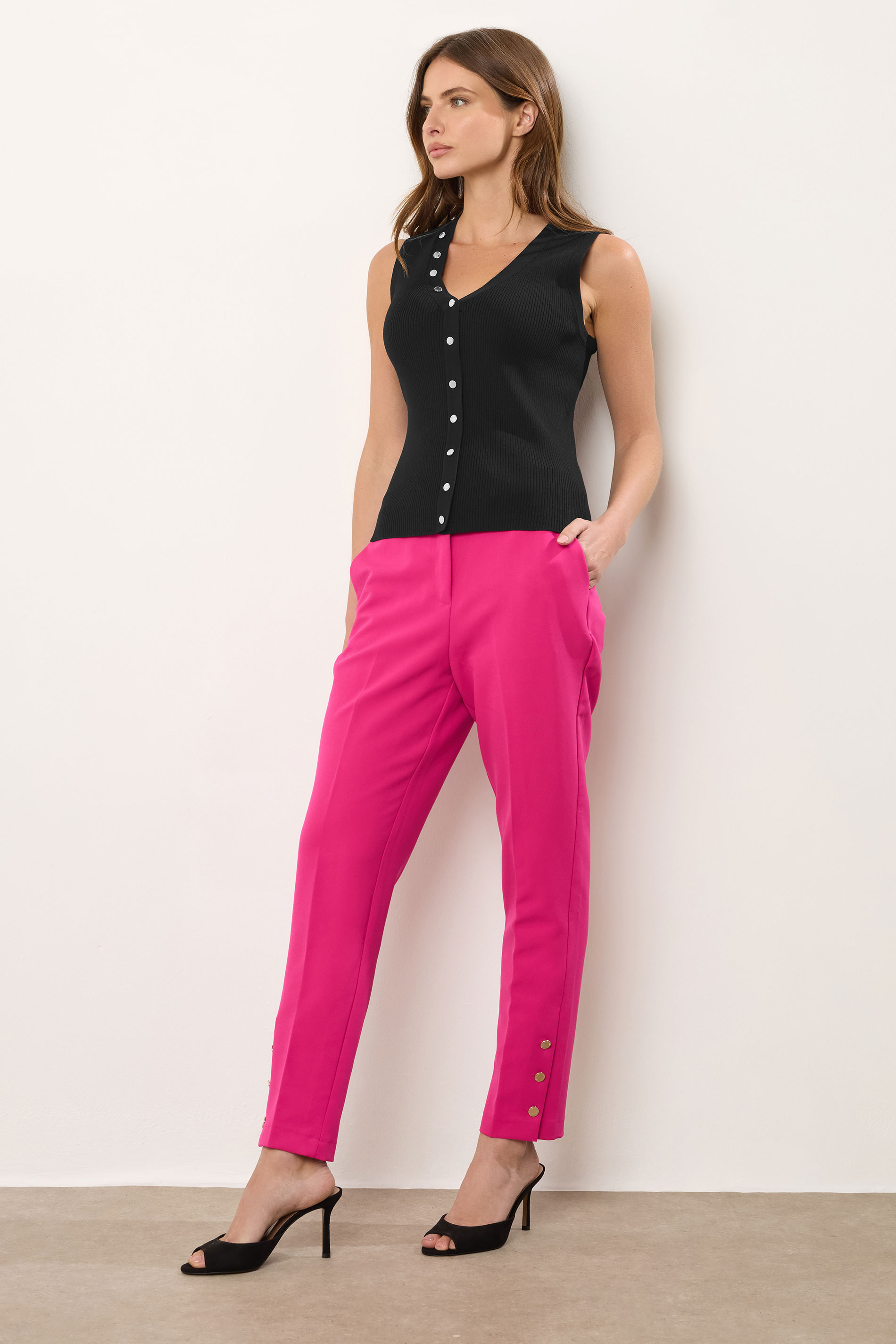 STAR Black Ribbed Button Bust Vest Top | StarByJM 1