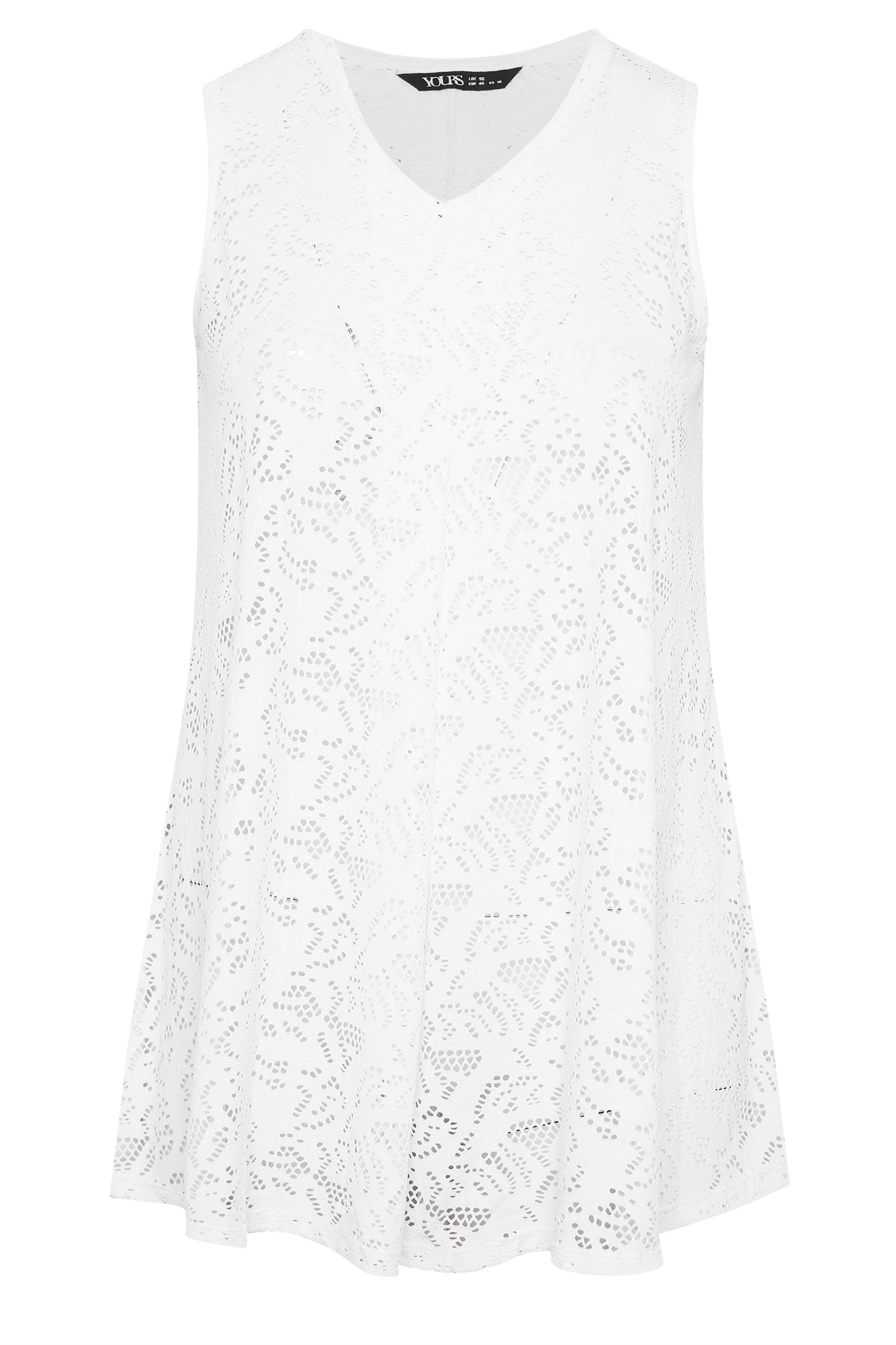 YOURS Plus Size White Broderie Anglaise Pleat Front Swing Vest Top | Yours Curve 5