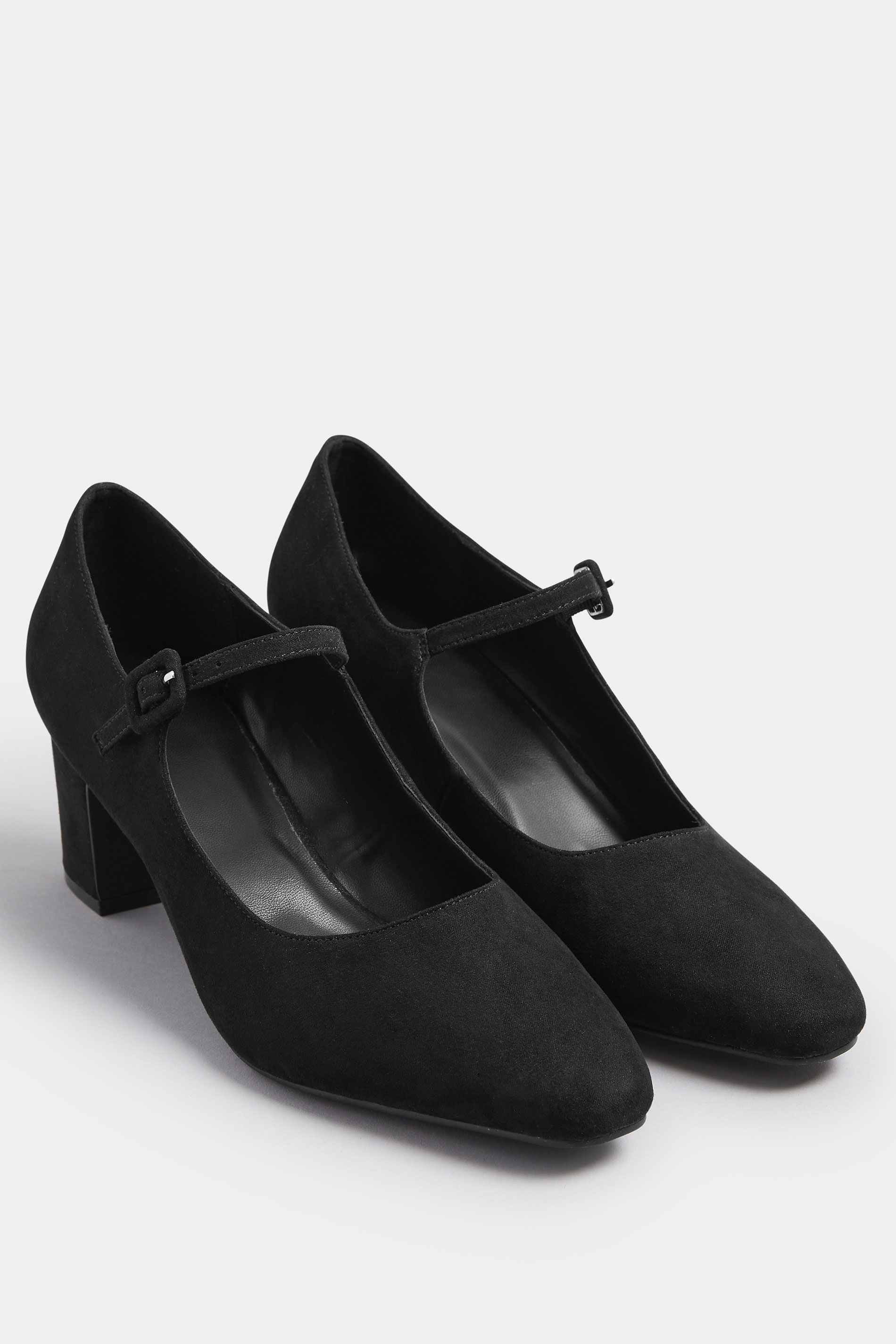 LTS Black Faux Suede Mary Jane Block Heel In Standard Fit | Long Tall Sally 1