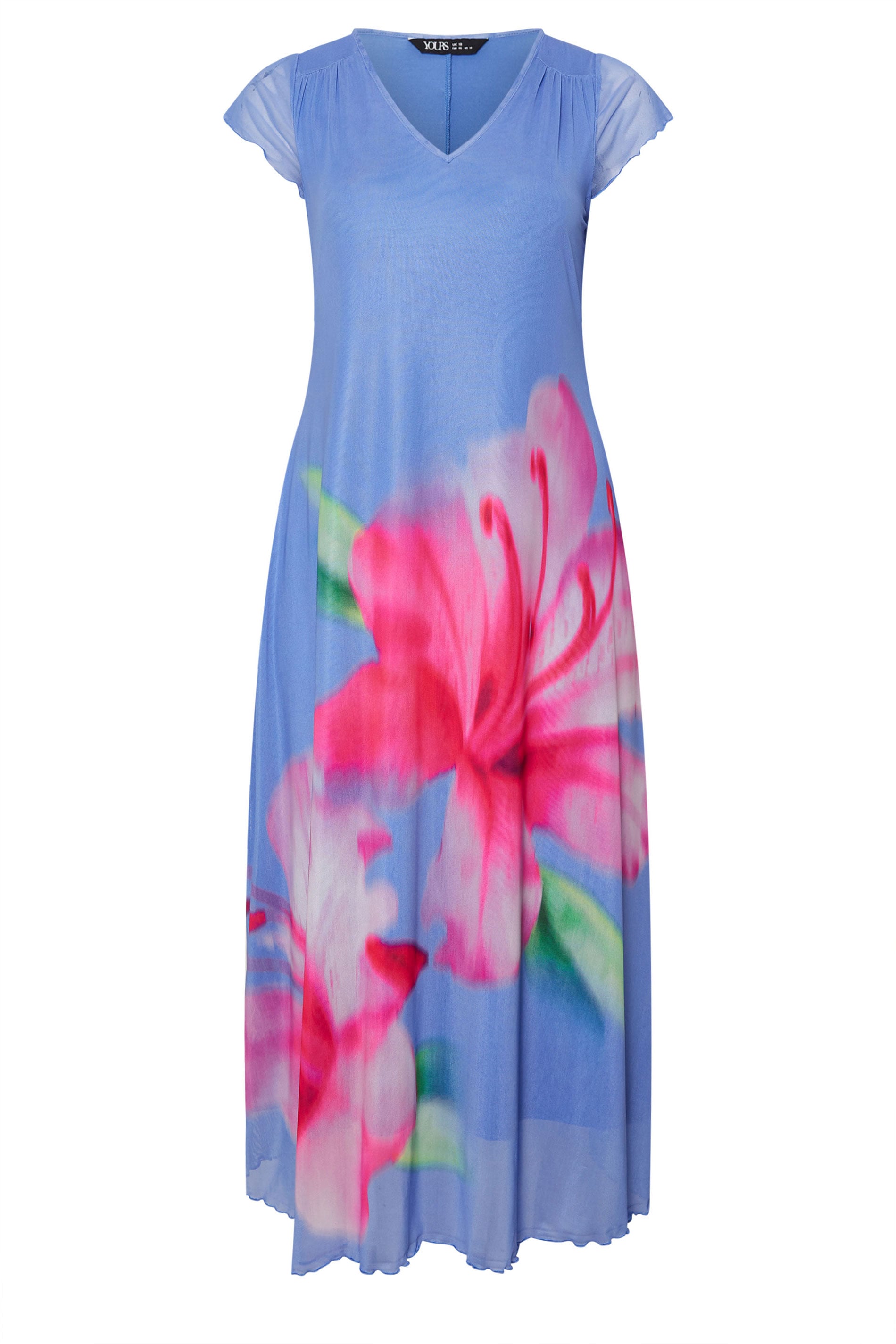 YOURS Plus Size Blue Tropical Floral Mesh Maxi Dress | Yours Clothing 6