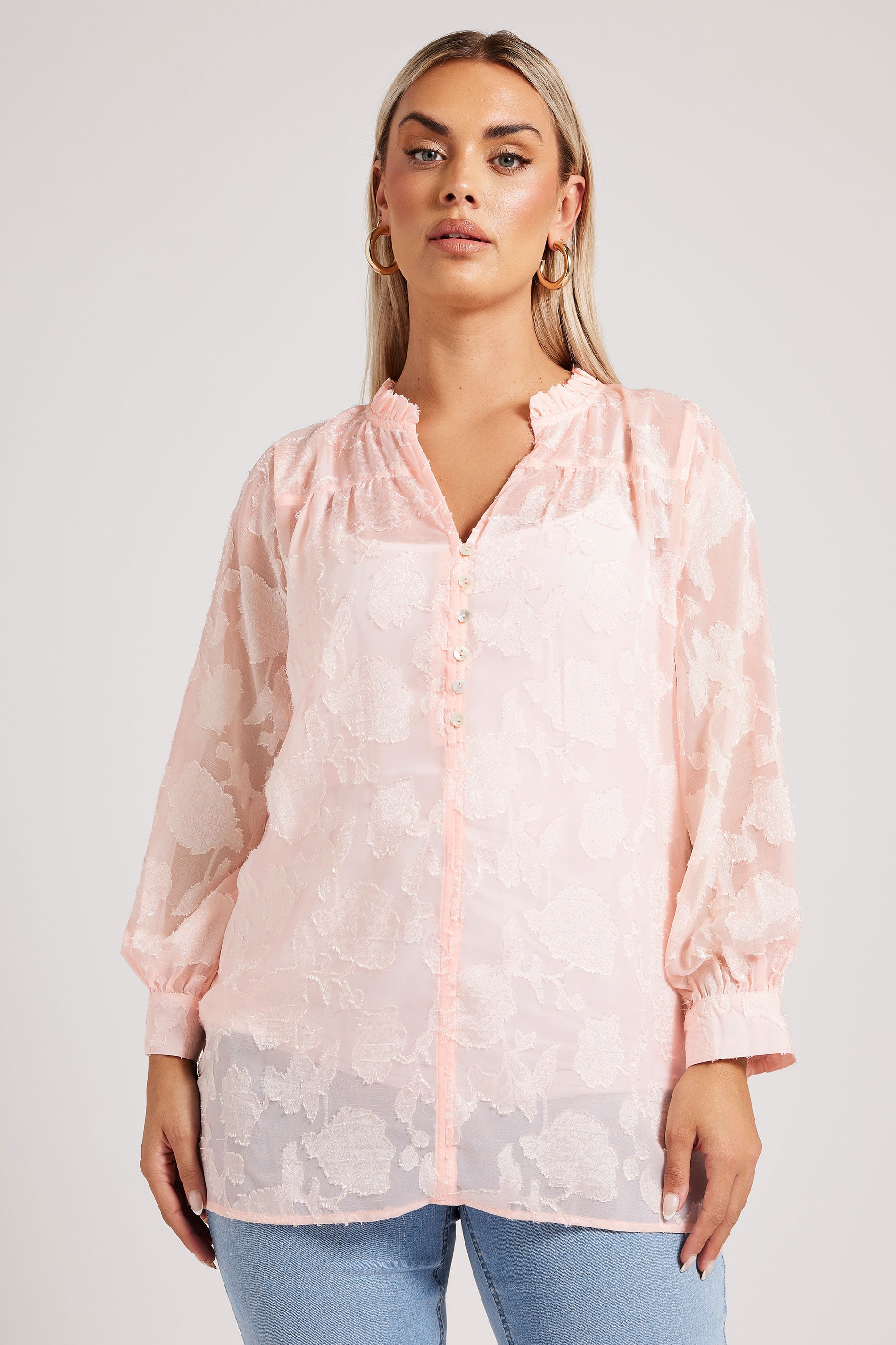 YOURS LONDON Plus Size Pink Floral Jacquard Burnout Blouse | Yours Clothing 3