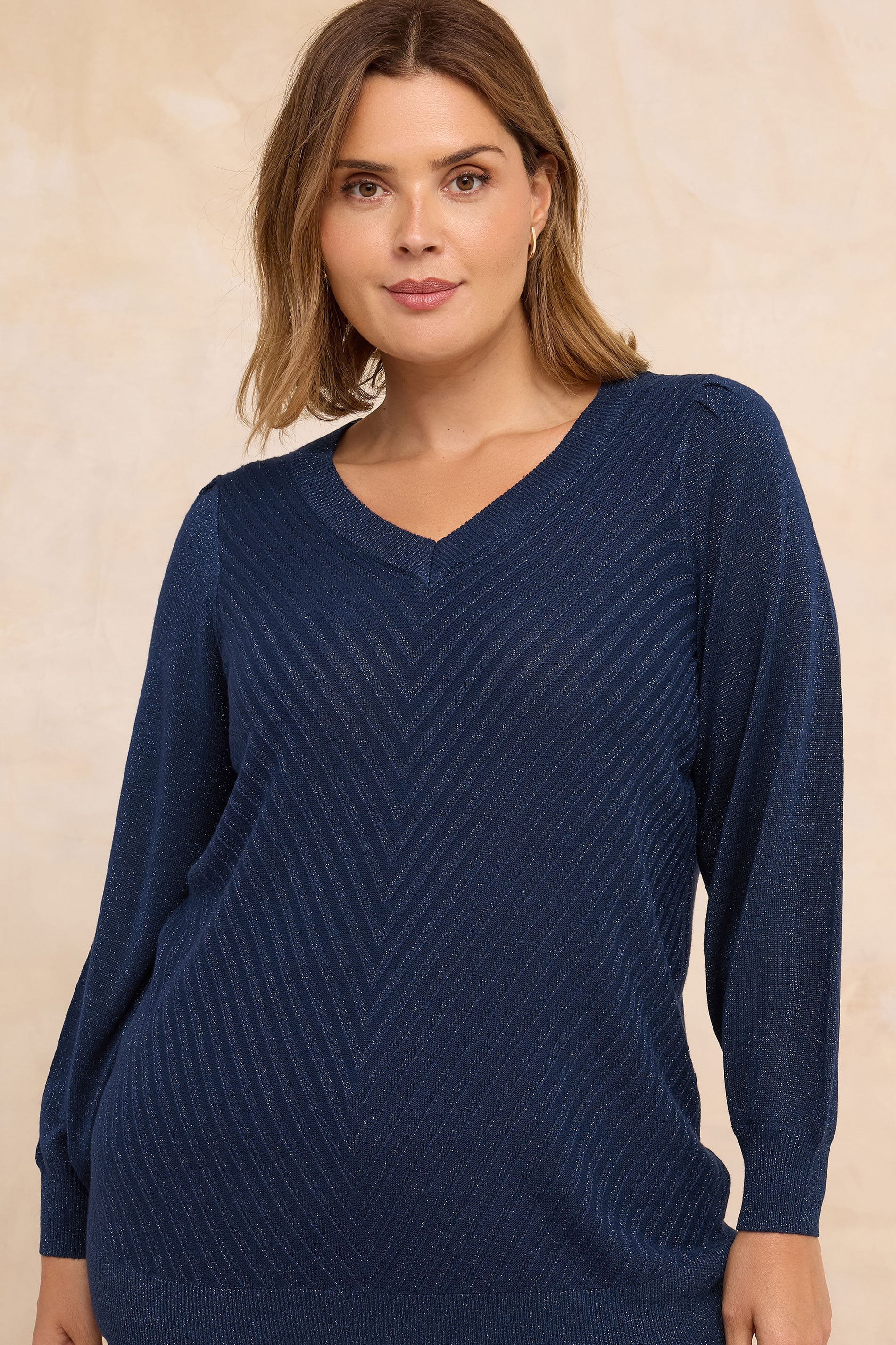 Evans Women's Blue Plus Navy Metallic Knitted Jumper Size 18