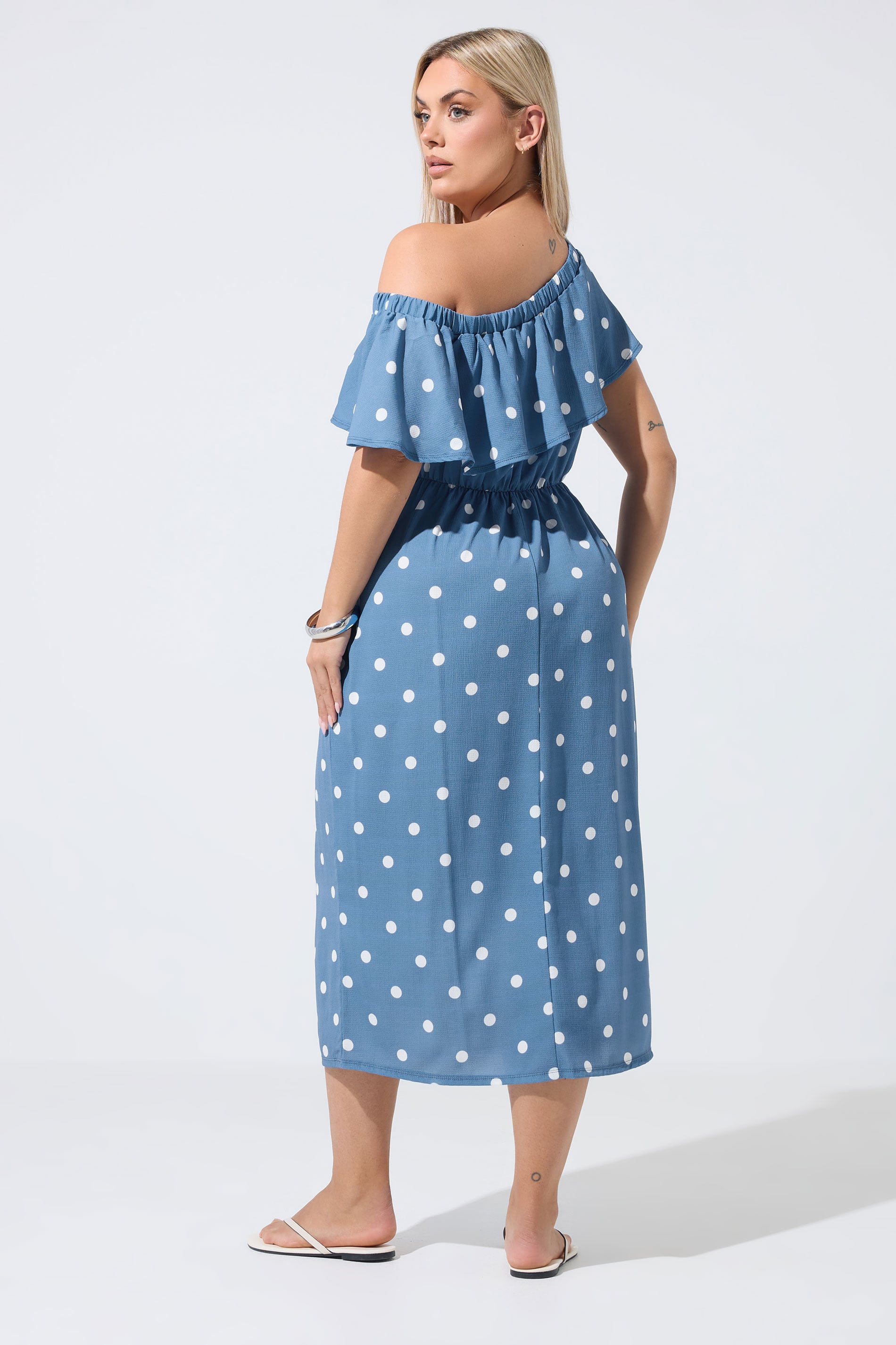 LIMITED COLLECTION Plus Size Blue Polka Dot Frill Dress | Yours Clothing 2