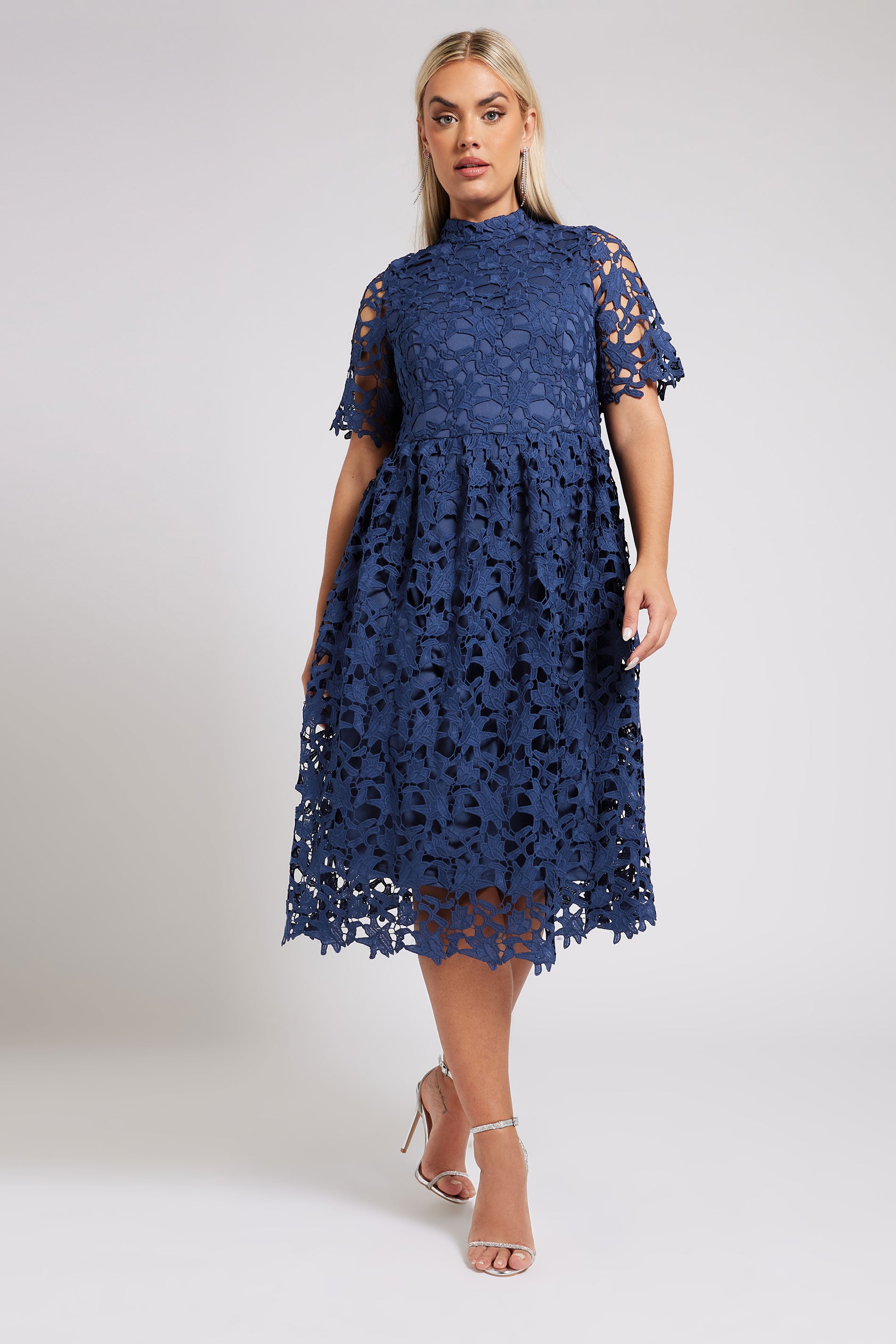 YOURS LONDON Plus Size Blue Crochet Lace Midi Dress | Yours Clothing 1