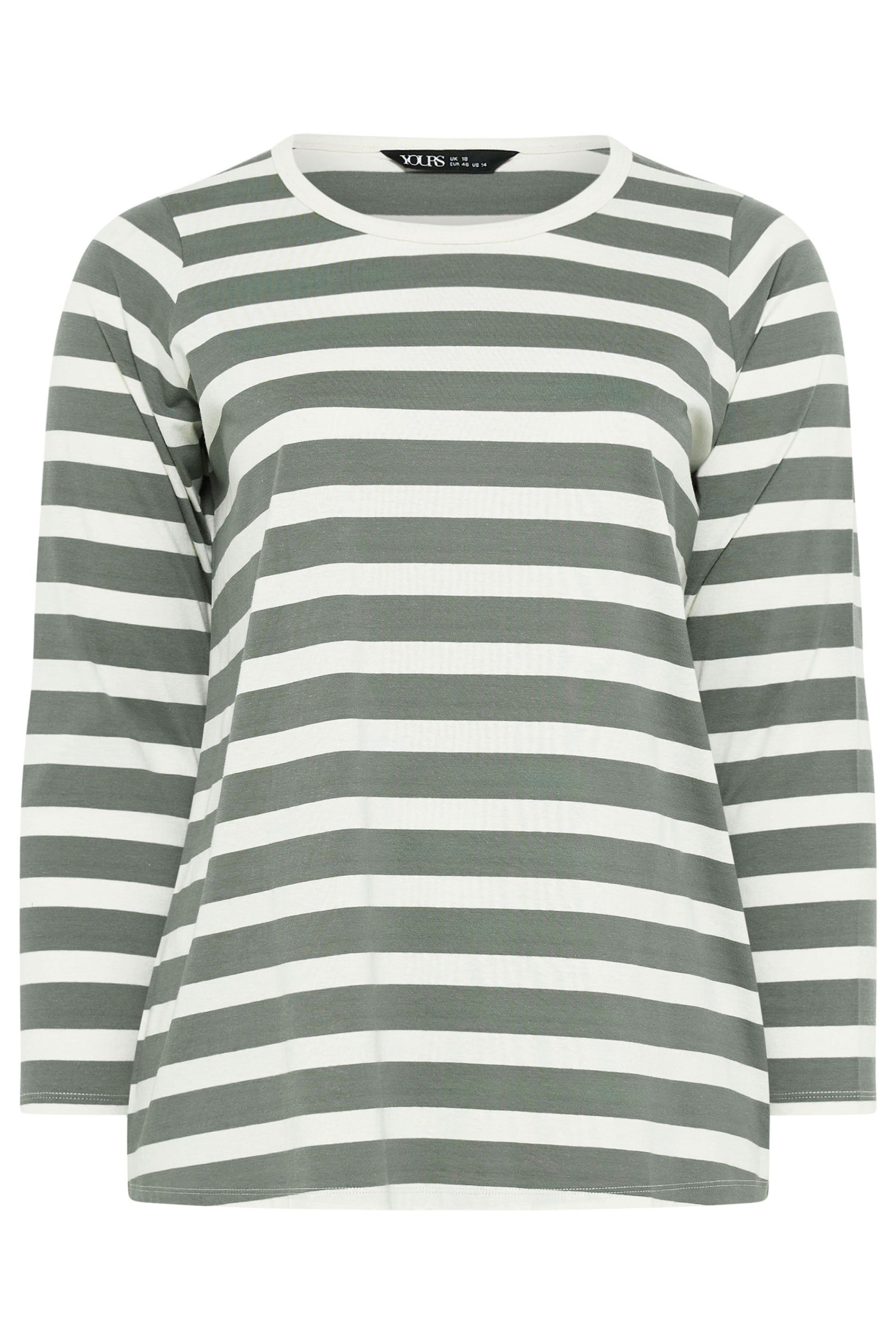YOURS Plus Size Sage Green Stripe Long Sleeve T-Shirt | Yours Clothing 5