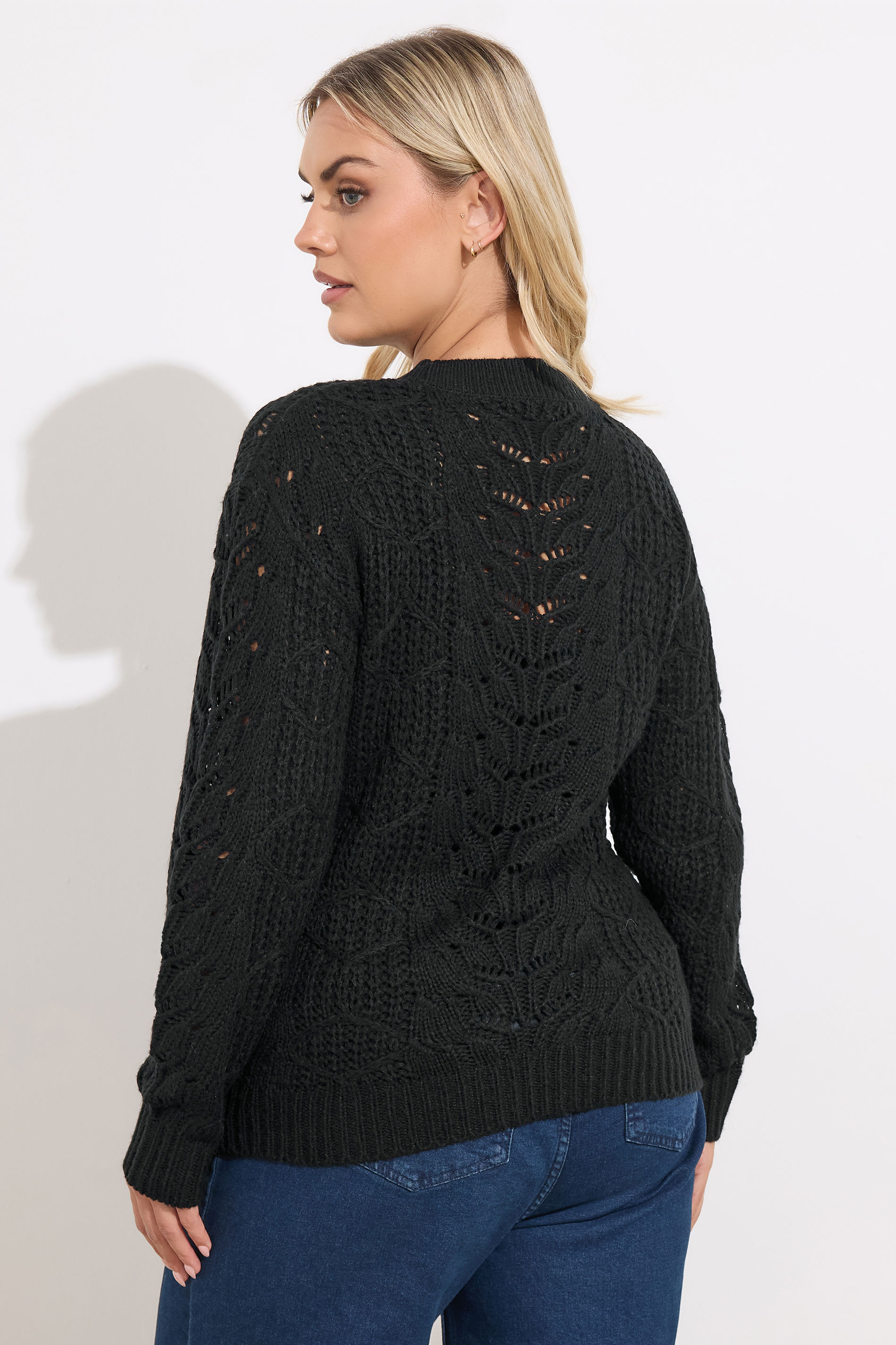 YOURS Plus Size Black Pointelle Knitted Jumper | Yours Clothing 4