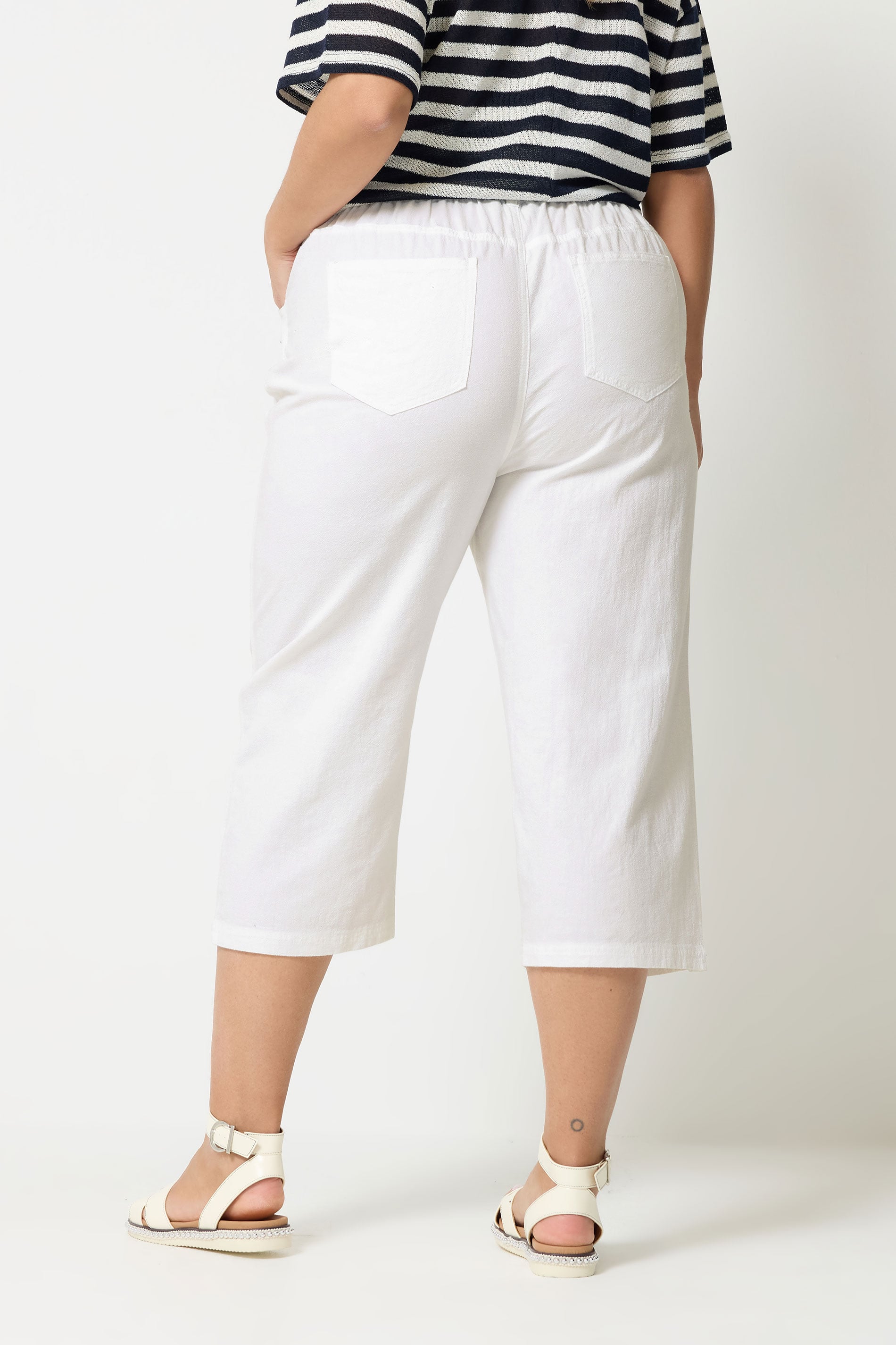 YOURS Plus Size White Cool Cotton Cropped Trousers | Yours Clothing 2