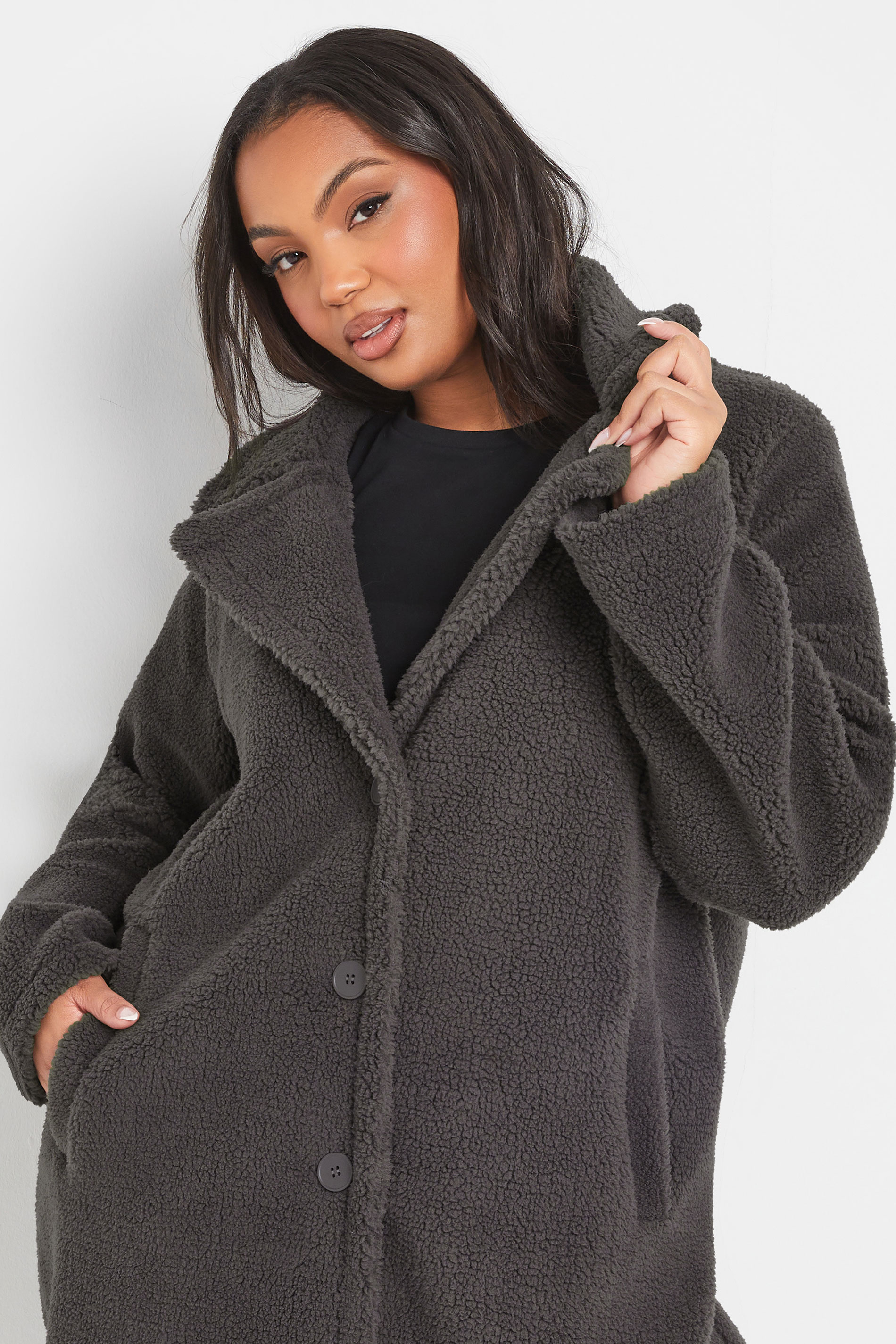 YOURS Plus Size Grey Faux Fur Teddy Coat | Yours Clothing 4