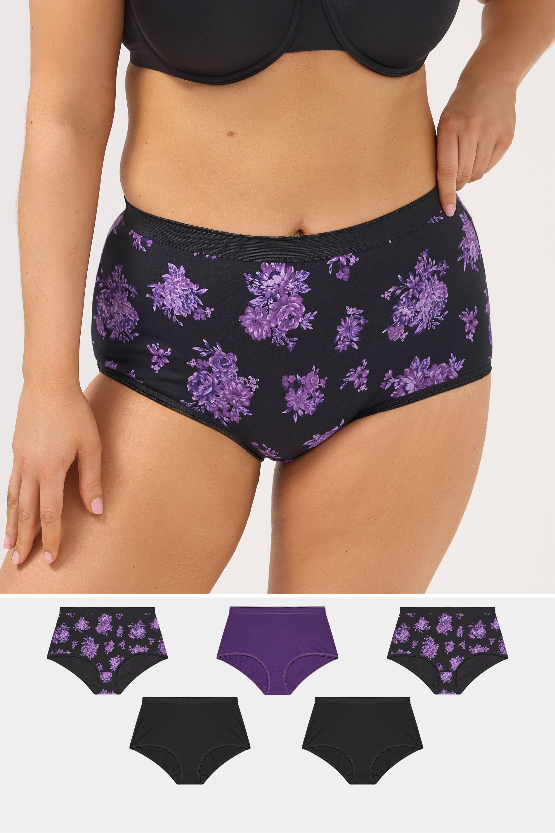 YOURSET 5 PACK Plus Size Purple Floral Full Briefs | Yours Clothing 1