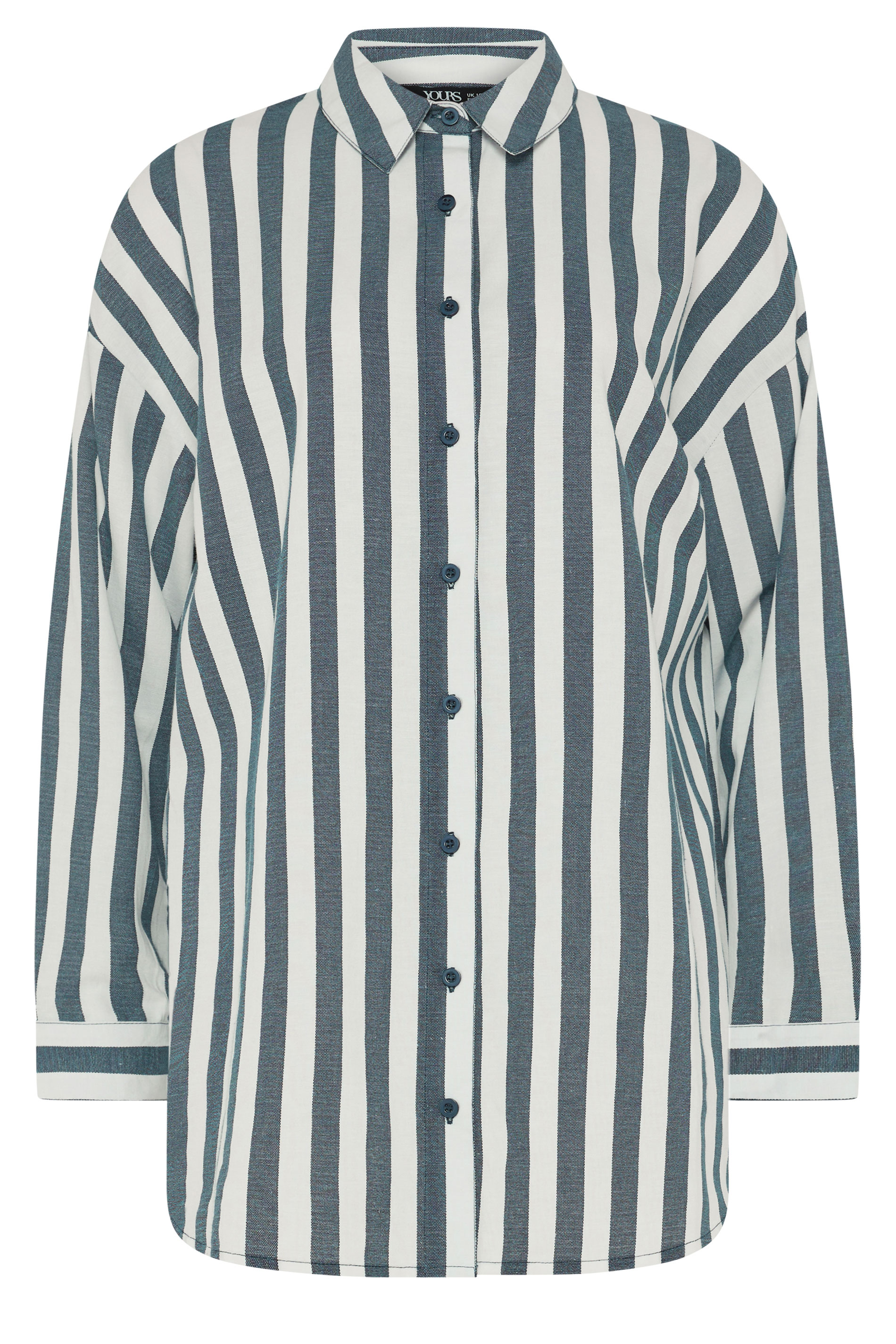 YOURS Plus Size Navy Blue Stripe Linen Shirt | Yours Clothing 8