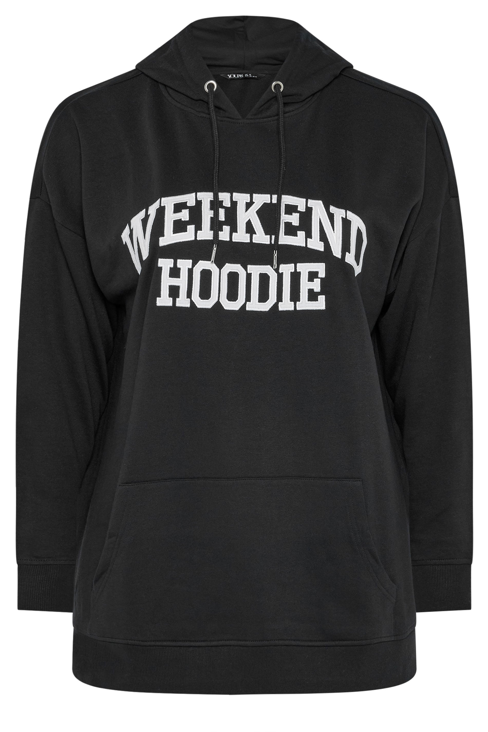 YOURS Plus Size Black 'Weekend Hoodie' Slogan Hoodie | Yours Clothing 5