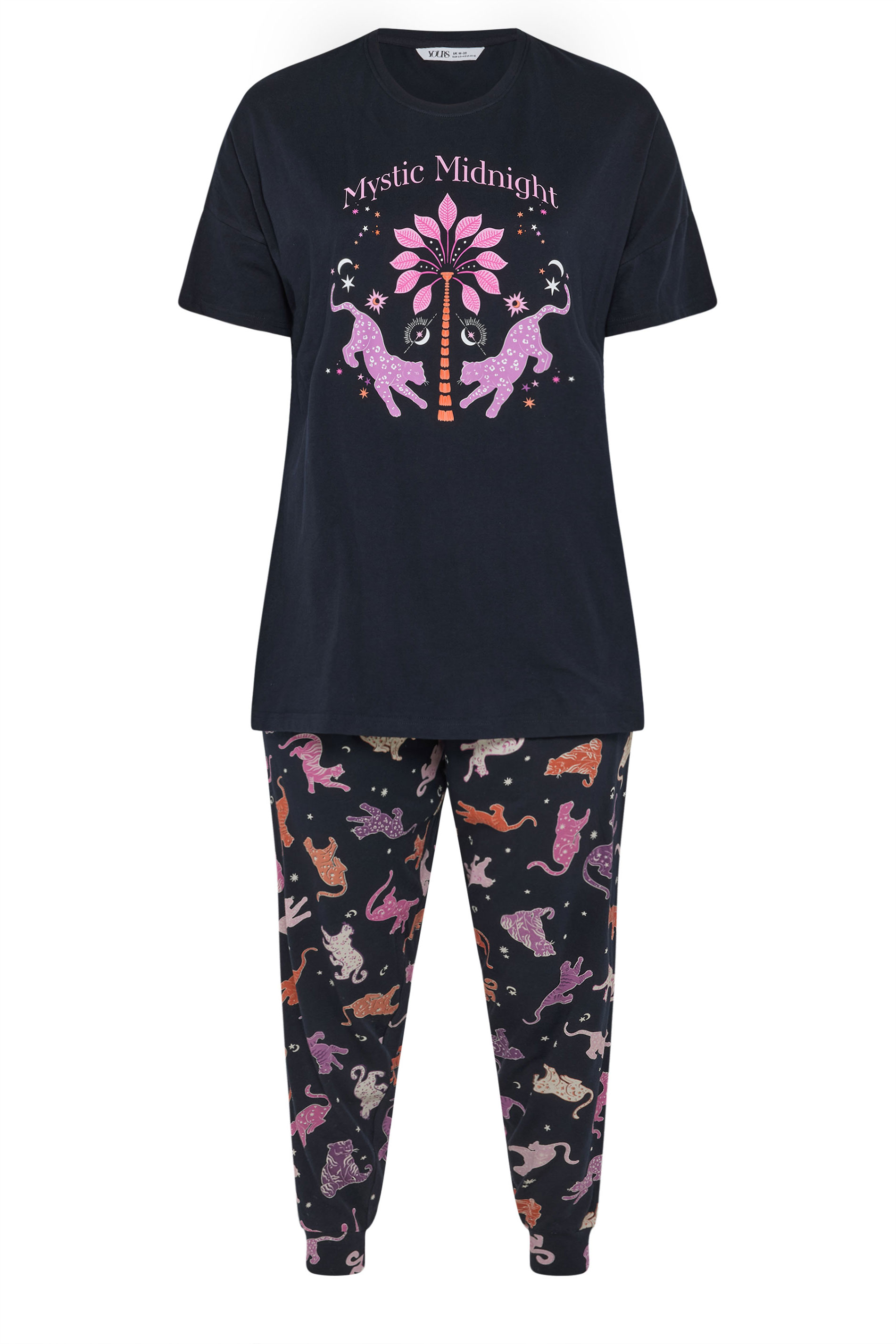 YOURS Plus Size Navy Blue 'Mystic Midnight' Cuffed Pyjama Set | Yours Clothing 5