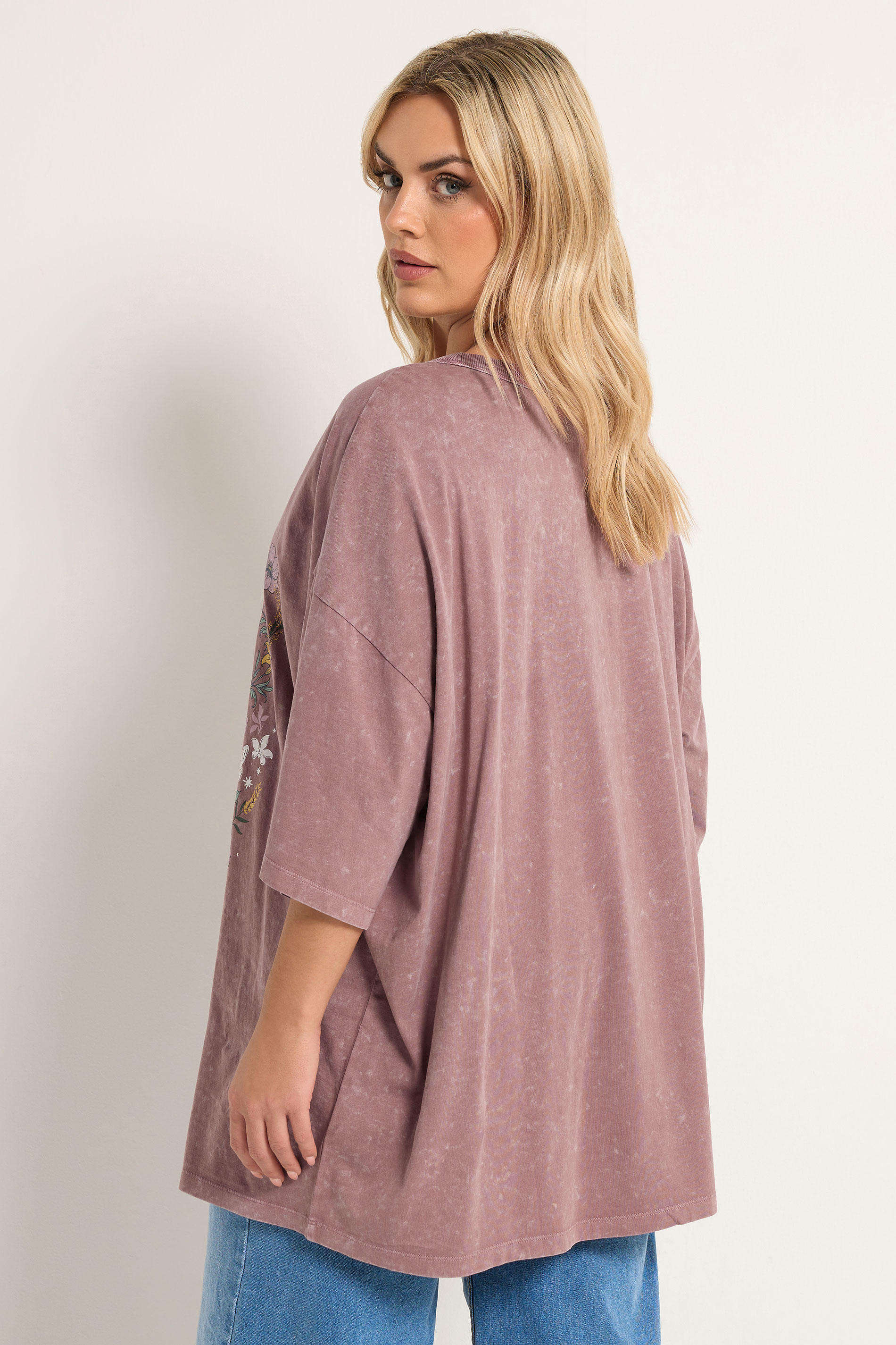 YOURS Plus Size Pink Floral & Sun Graphic Boxy T-Shirt | Yours Clothing 4