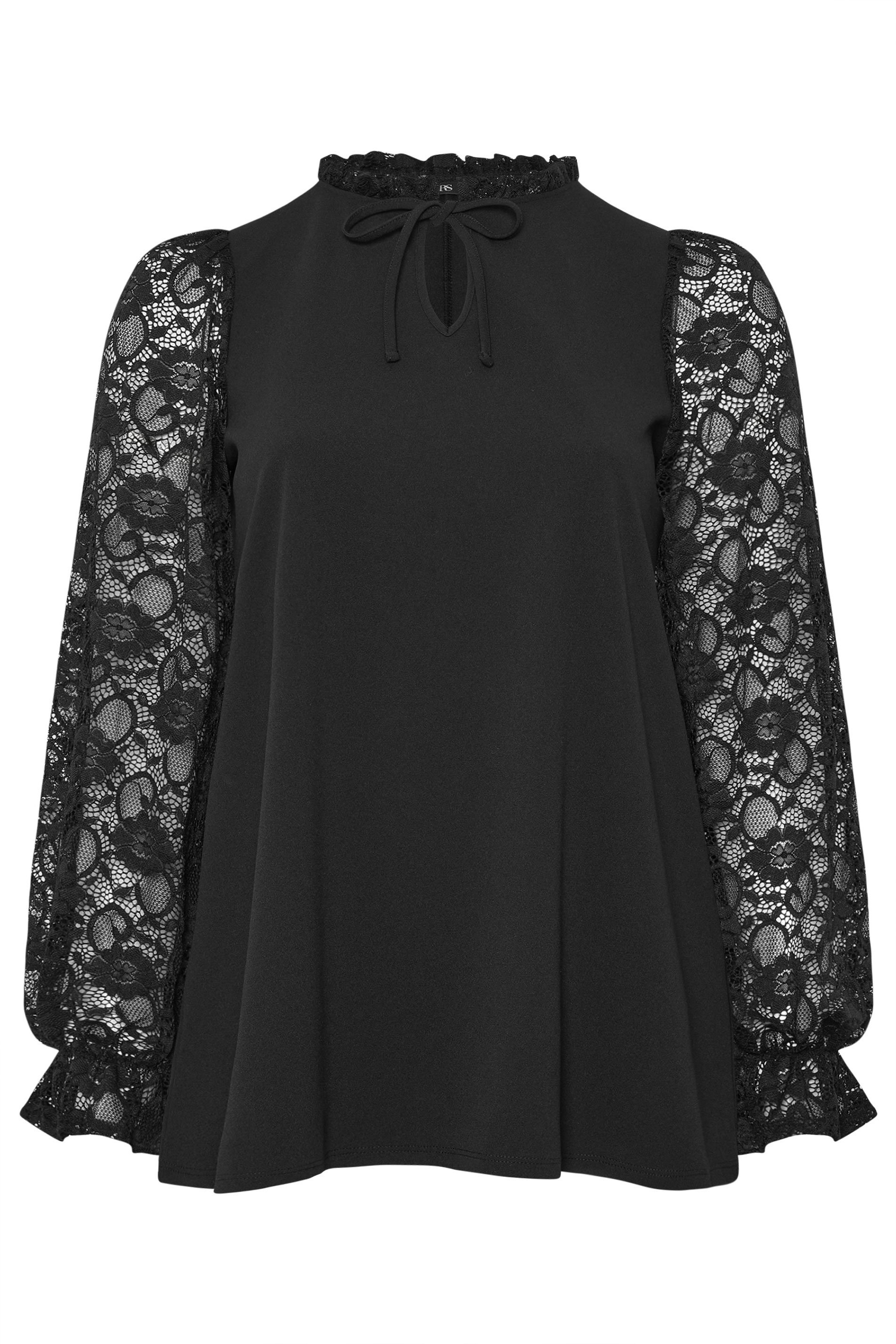 YOURS Plus Size Black Lace Long Sleeve Top | Yours Clothing 5
