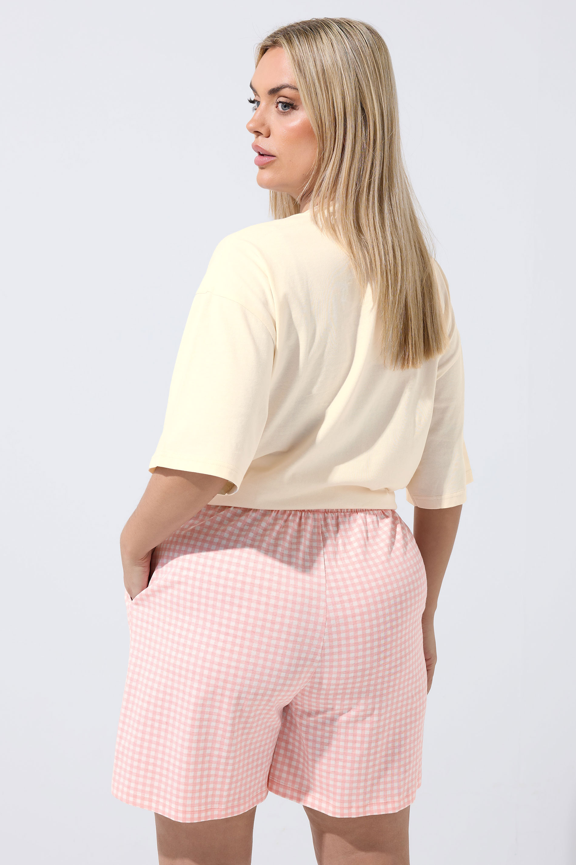 LIMITED COLLECTION Plus Size Pink Gingham Jersey Shorts | Yours Clothing 2