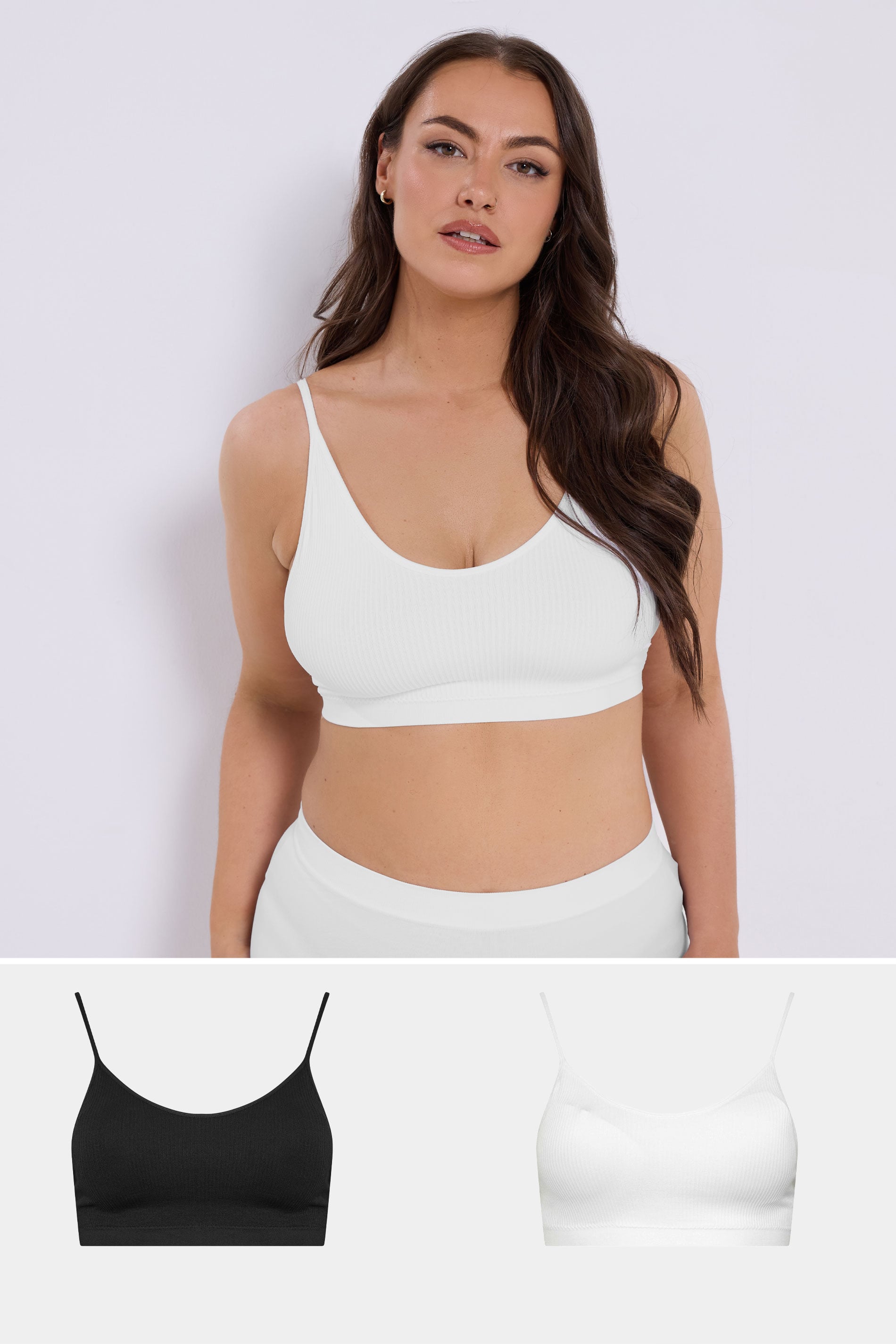 YOURSET 2 PACK Plus Size Black & White Seamless Padded Bralettes | Yours Clothing 1