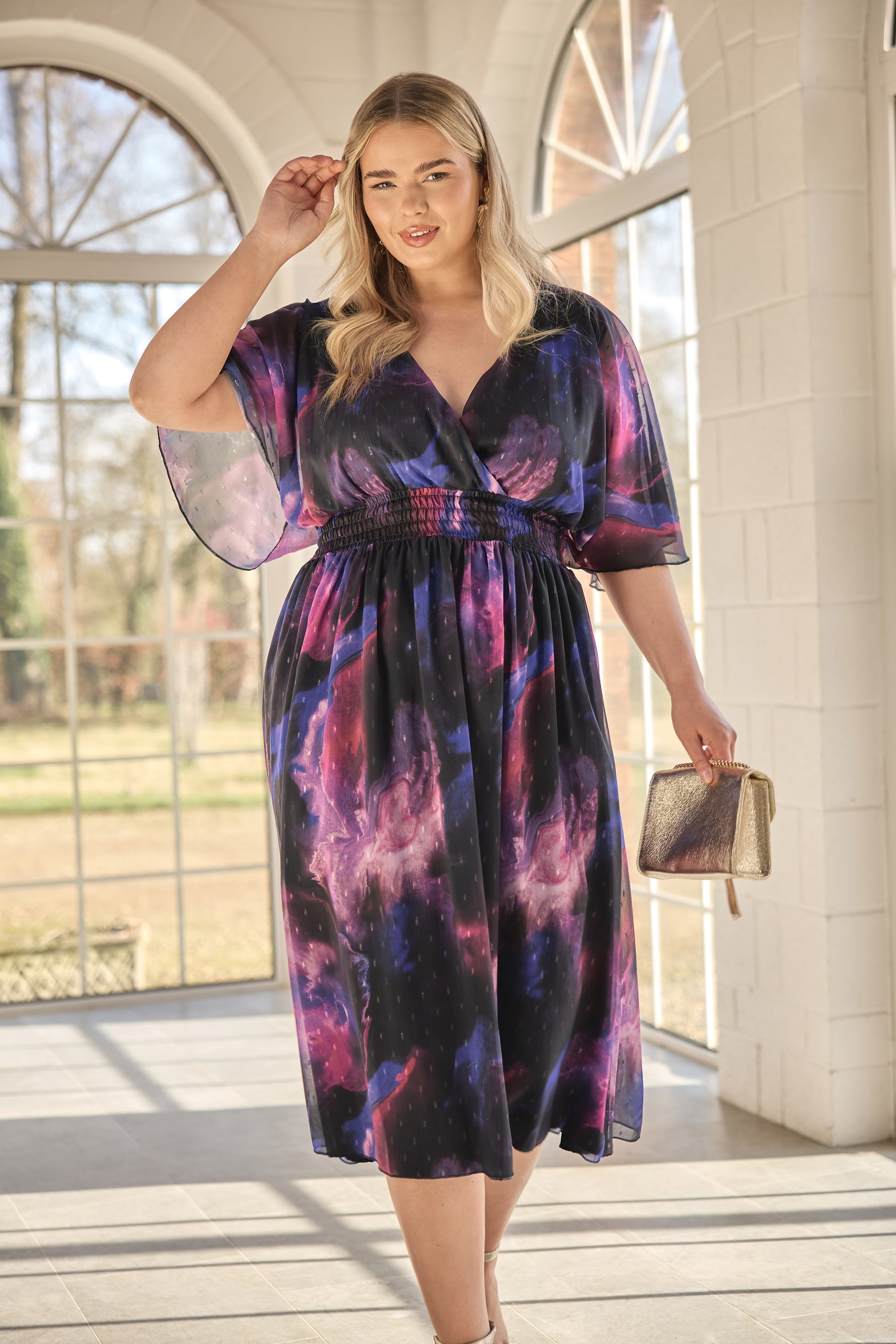 YOURS LONDON Plus Size Black Abstract Print Midi Dress | Yours Clothing 1