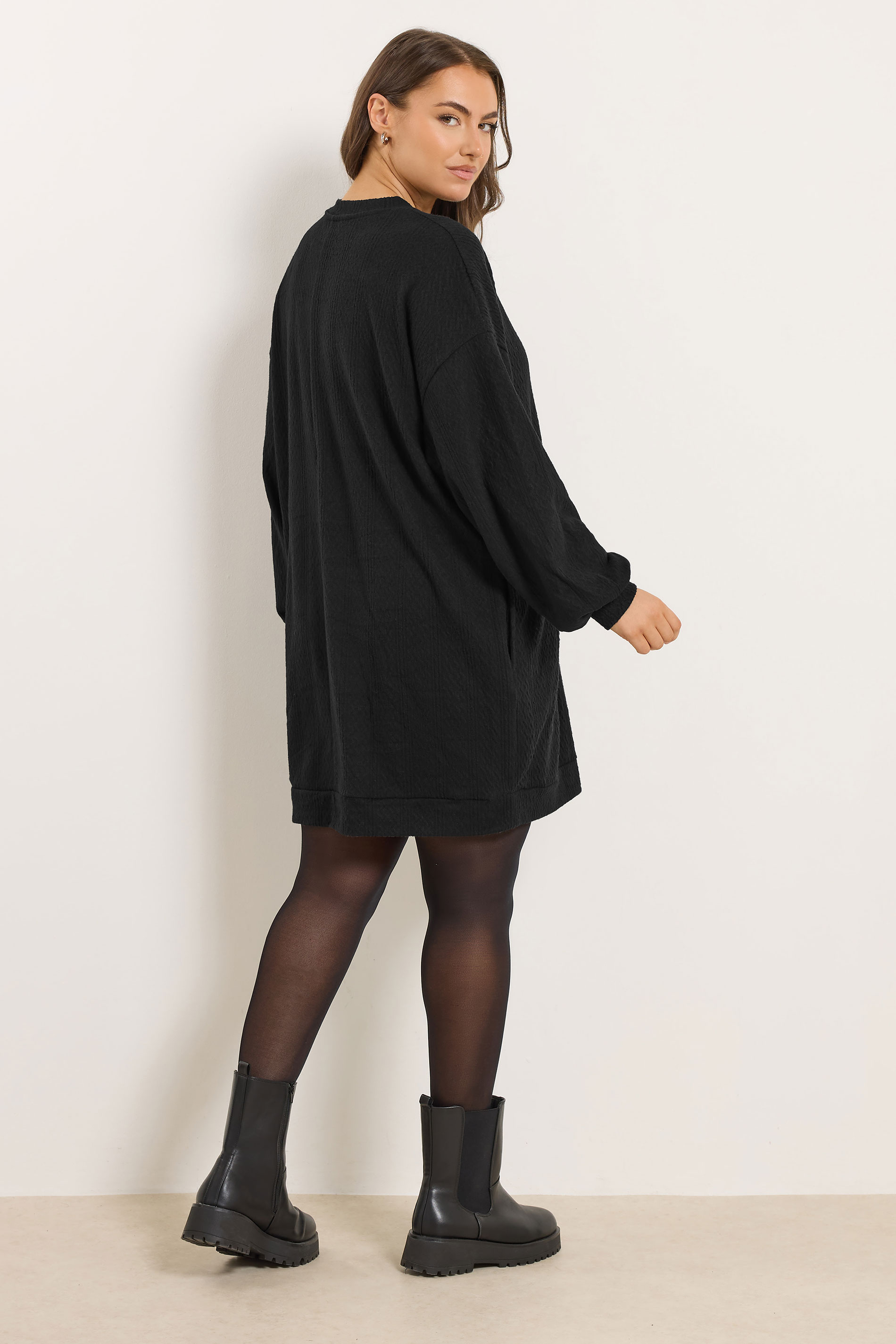 YOURS Plus Size Black Cable Knit Jumper Dress | Yours Clothing 2