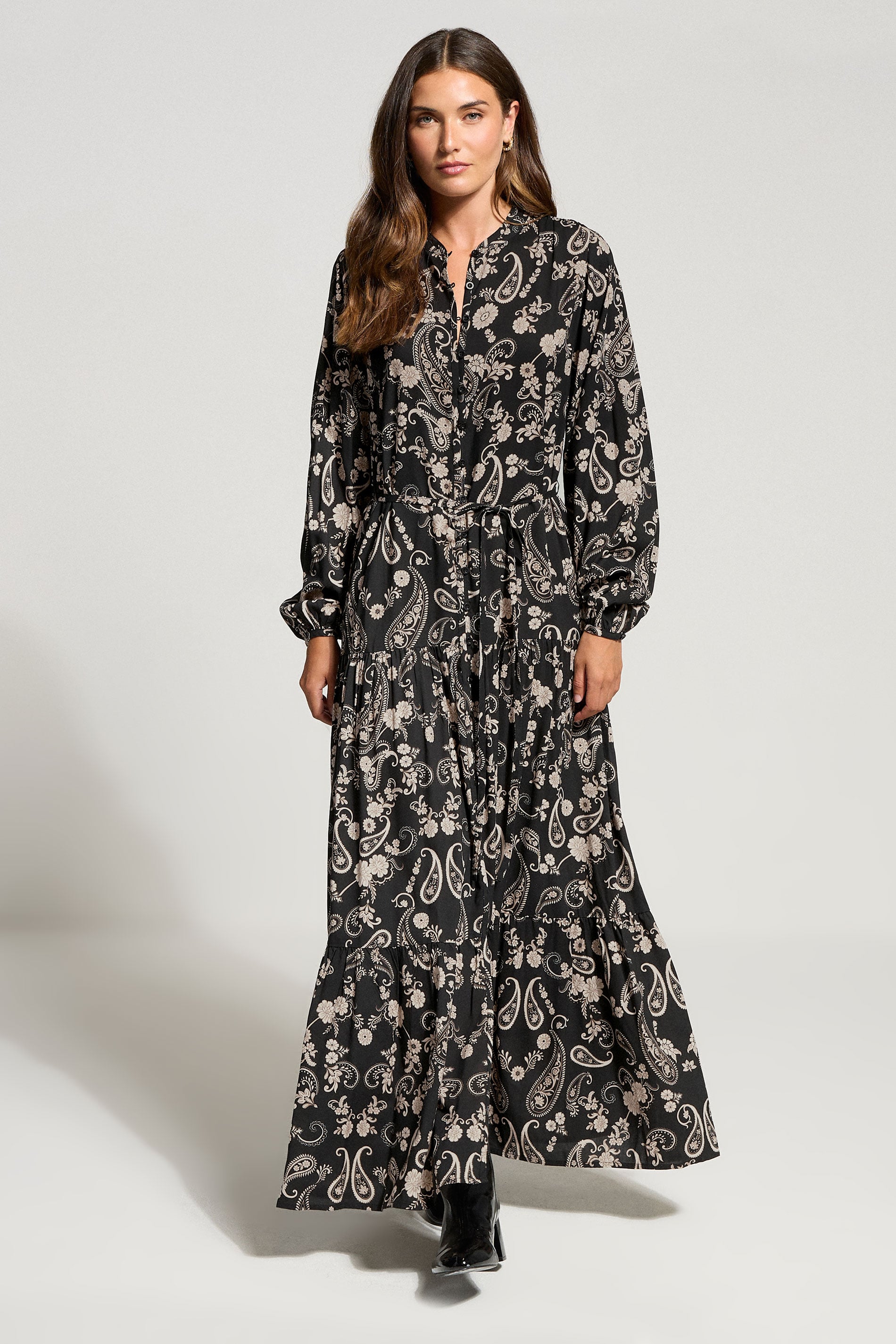 LTS Tall Black Paisley Tie Waist Maxi Dress | Long Tall Sally 1