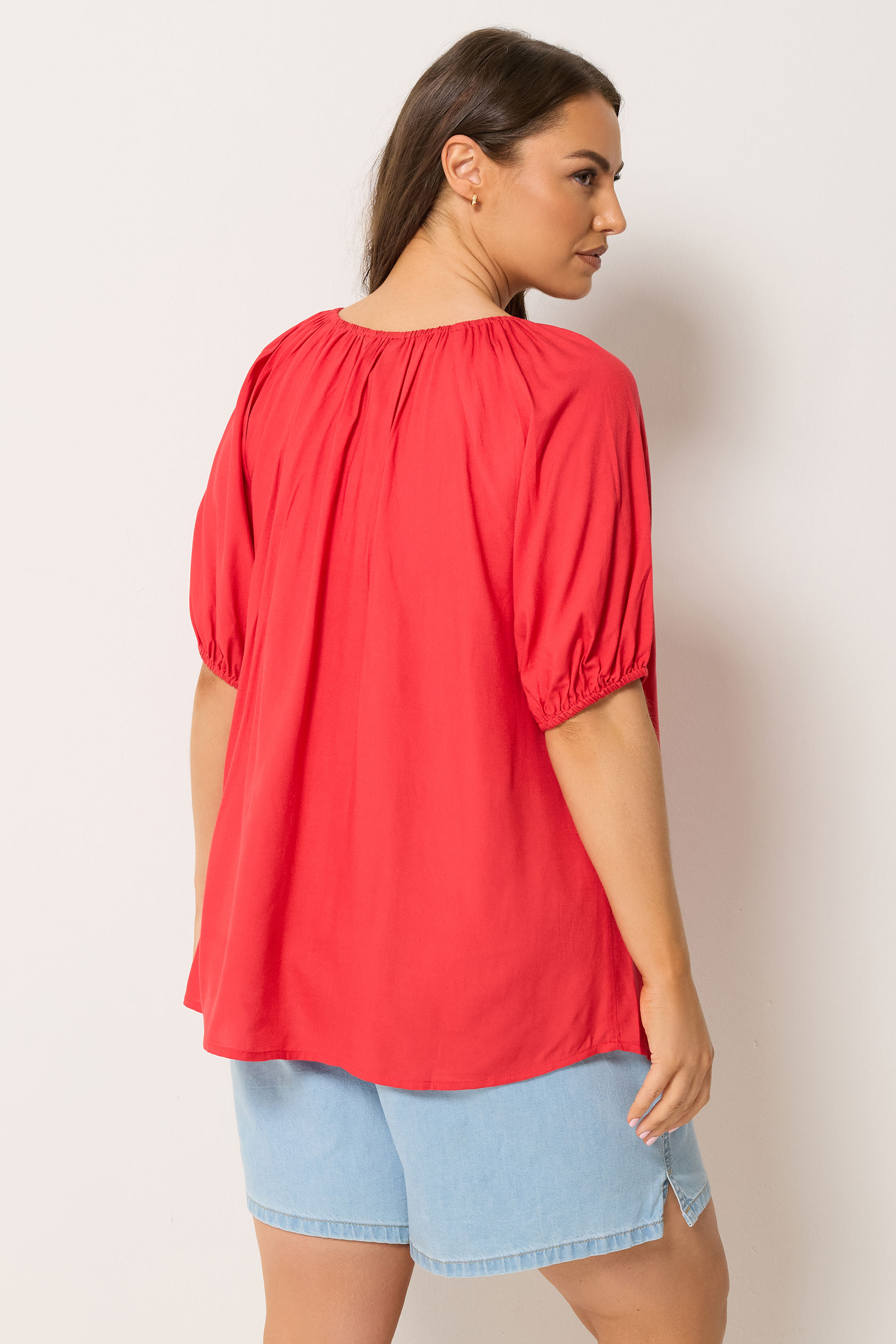 YOURS Plus Size Red Button Through Tie Neck Top | Yours Clothing 2