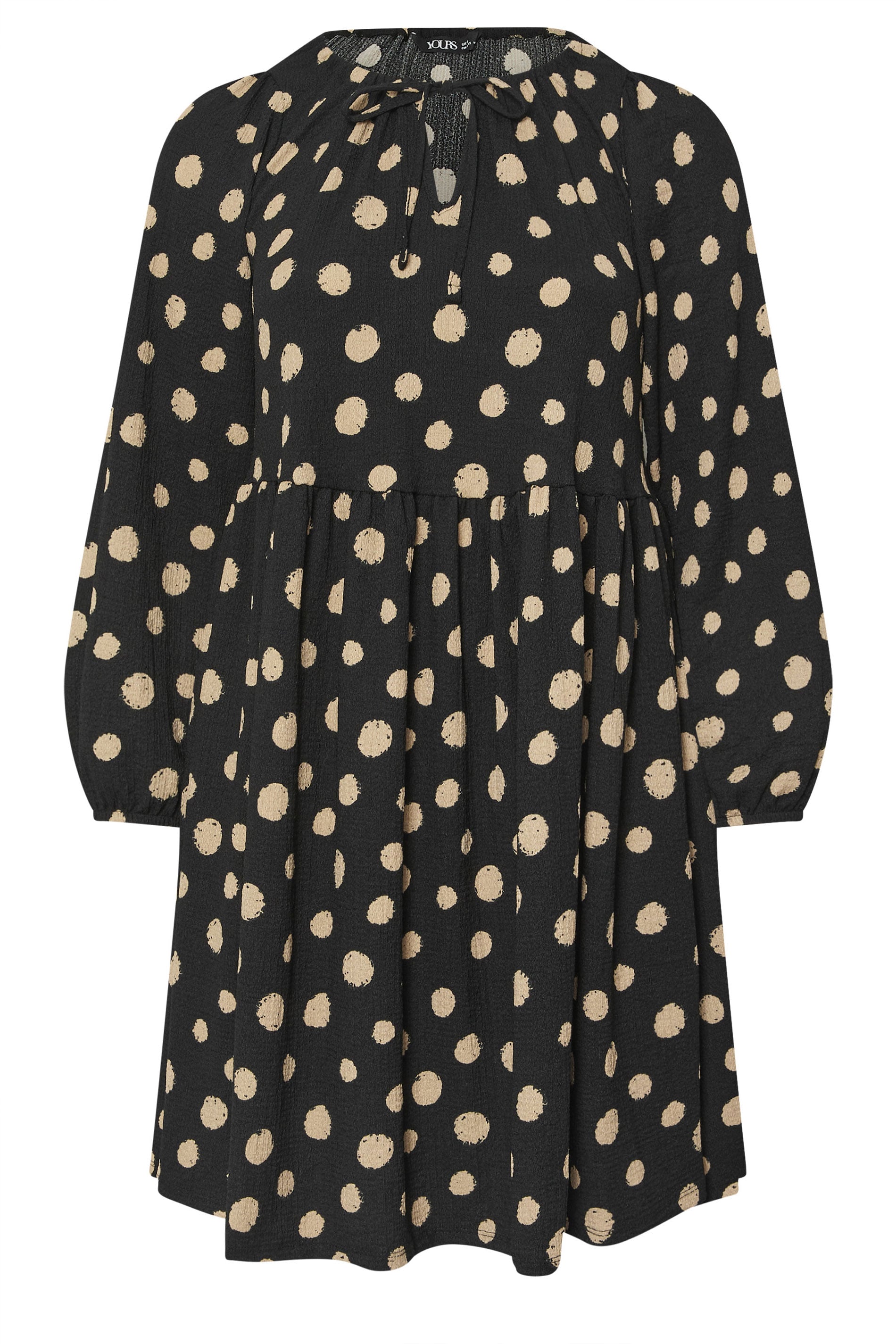 YOURS Plus Size Black Dot Print Tie Neck Dress | Yours Clothing 5