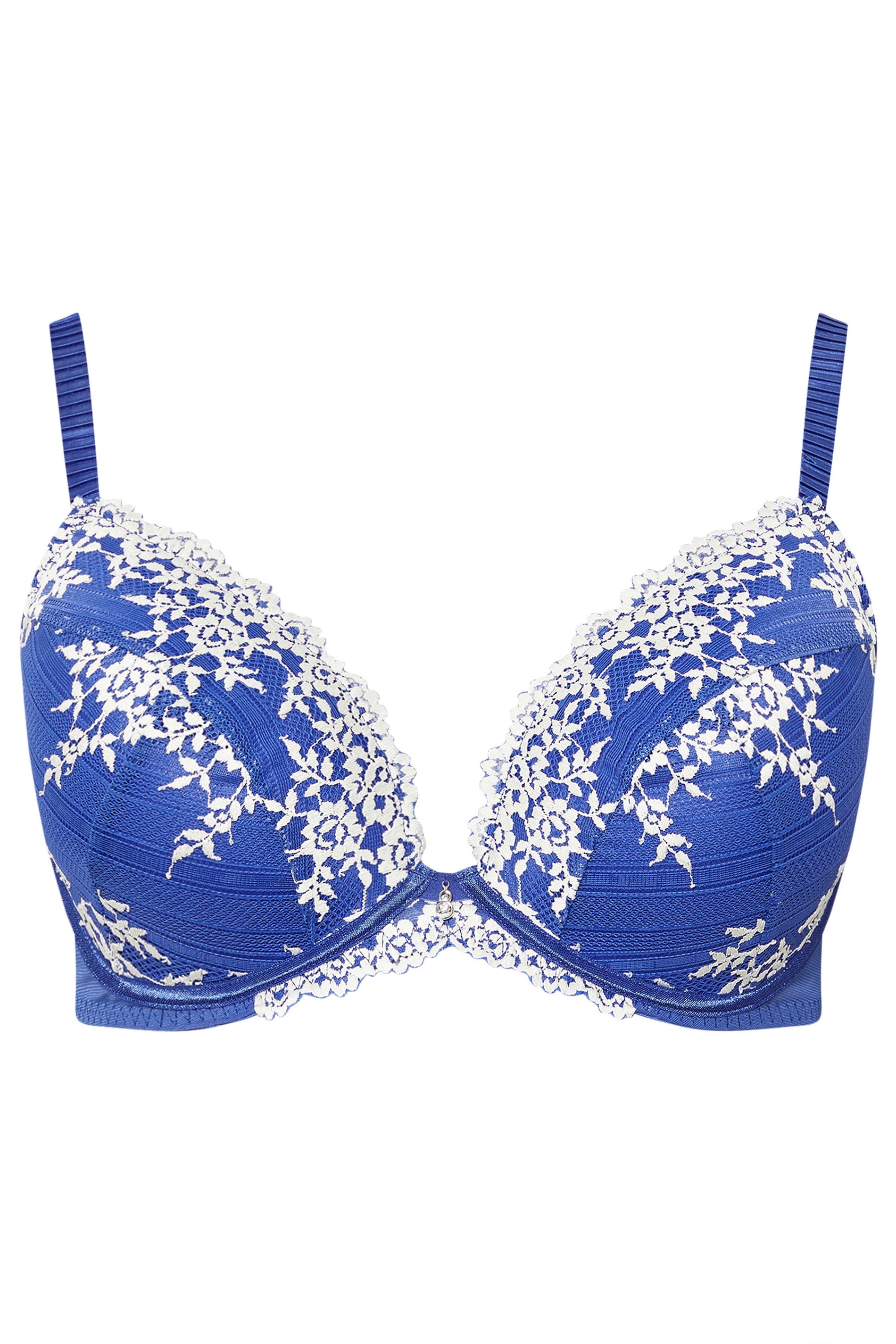YOURS Plus Size Blue Floral Embroidered Plunge Bra | Yours Clothing 5