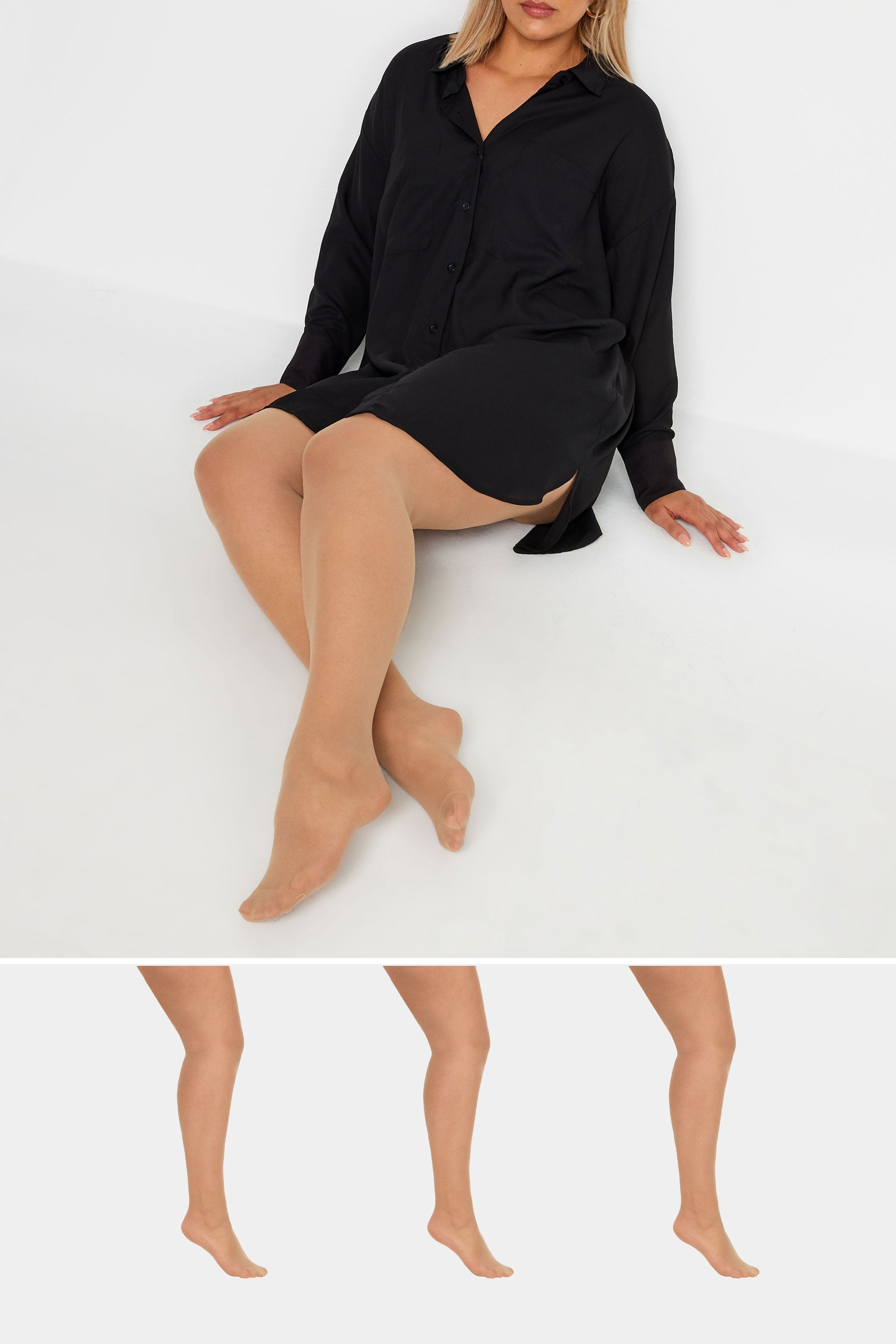 YOURSET 3 PACK Natural 15 Denier Ladder Resist Tights | Yours Clothing 1