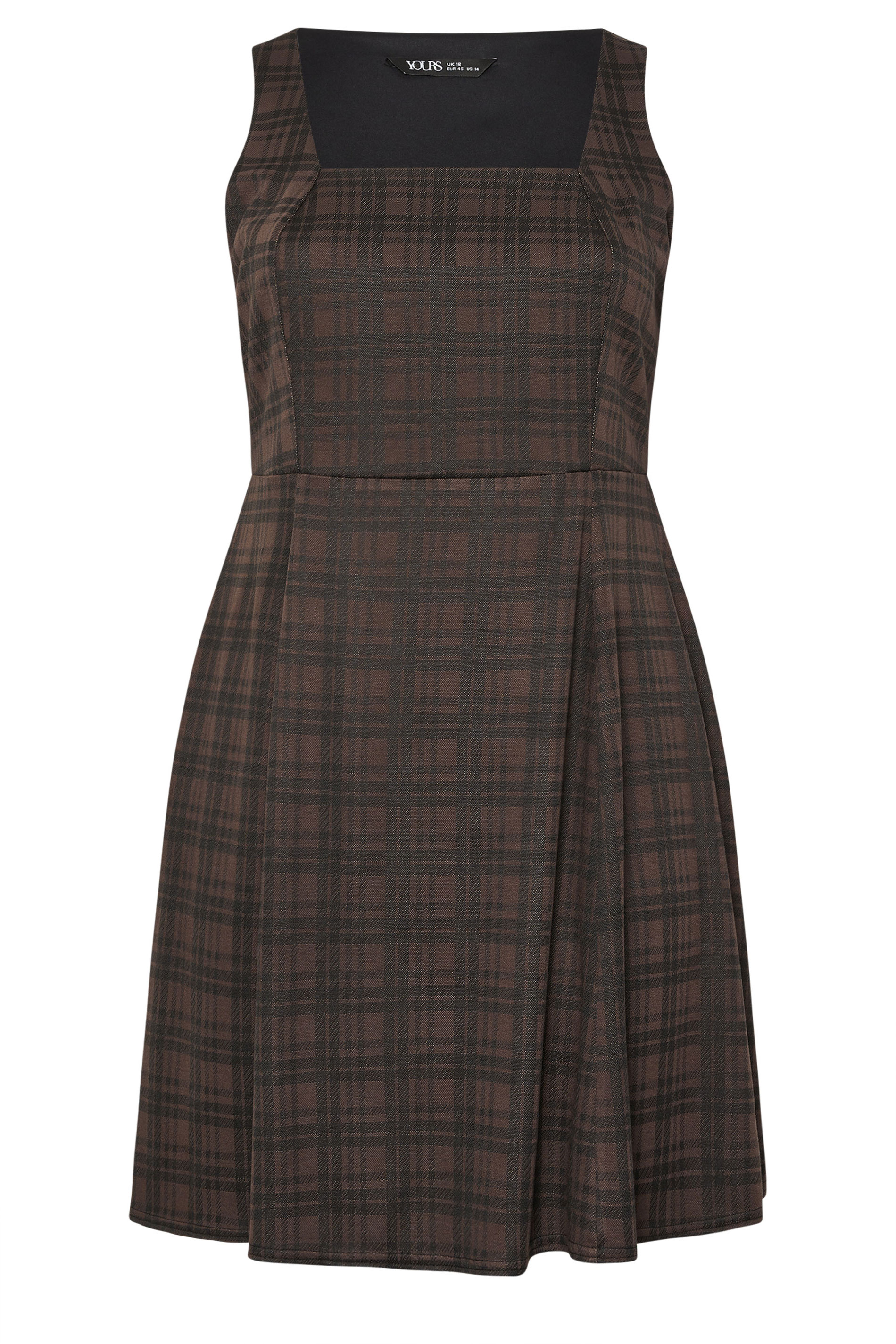 YOURS Plus Size Chocolate Brown Check Pinafore Dress | Yours Clothing 5