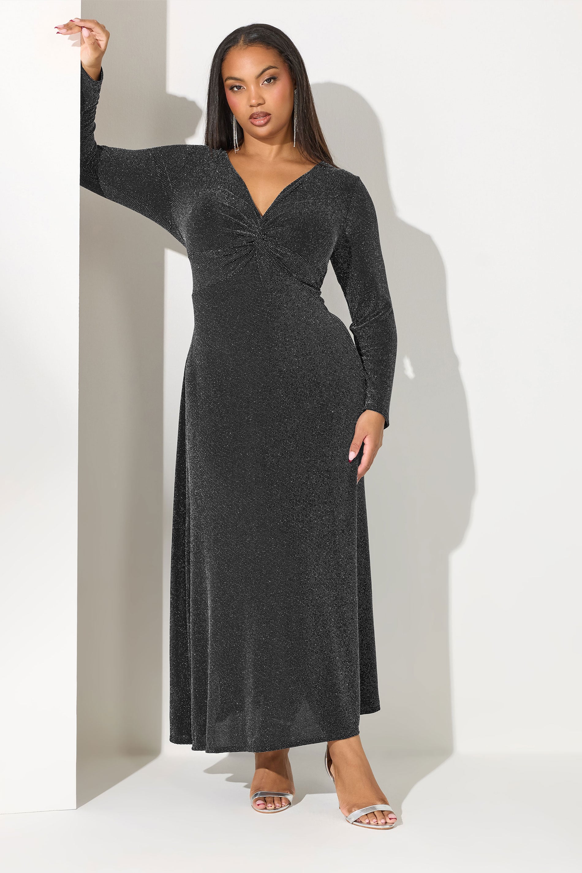 YOURS LONDON Plus Size Black Metallic Knot Front Dress | Yours Clothing 3