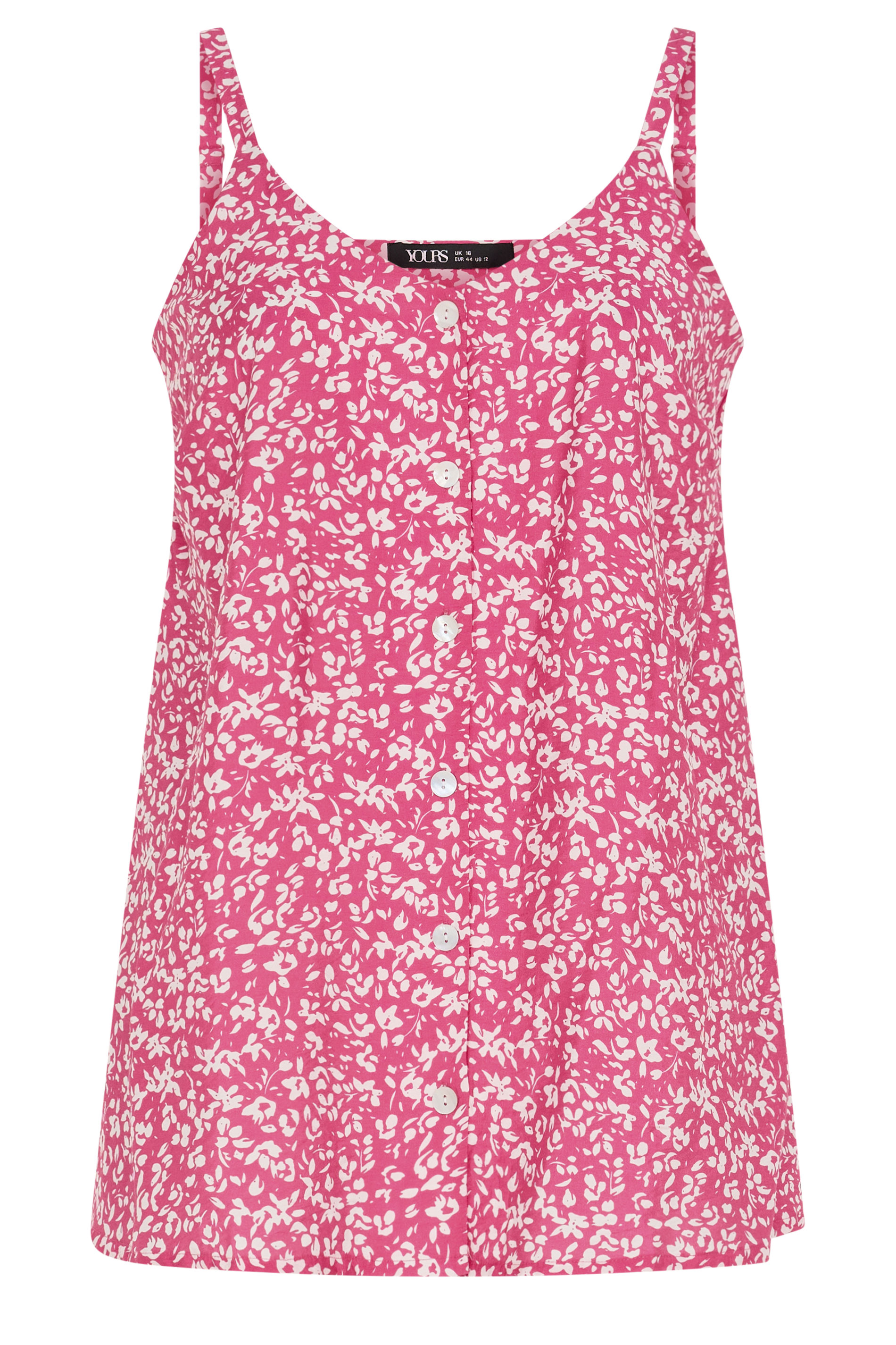 YOURS Plus Size Pink Floral Print Button Cami Vest Top | Yours Clothing 5