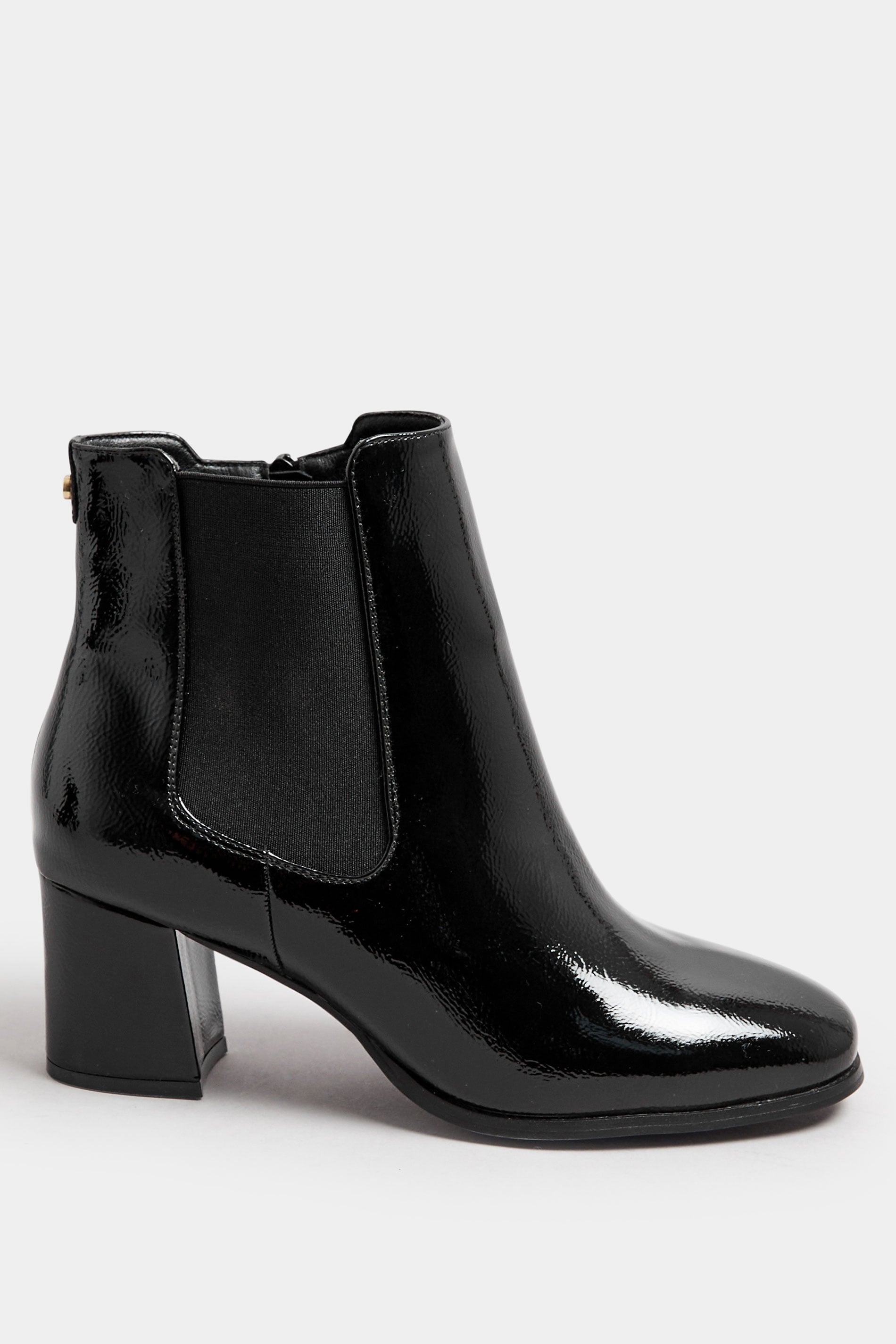 Black Patent Block Heel Chelsea Boots In Extra Wide EEE Fit | Yours Clothing  2