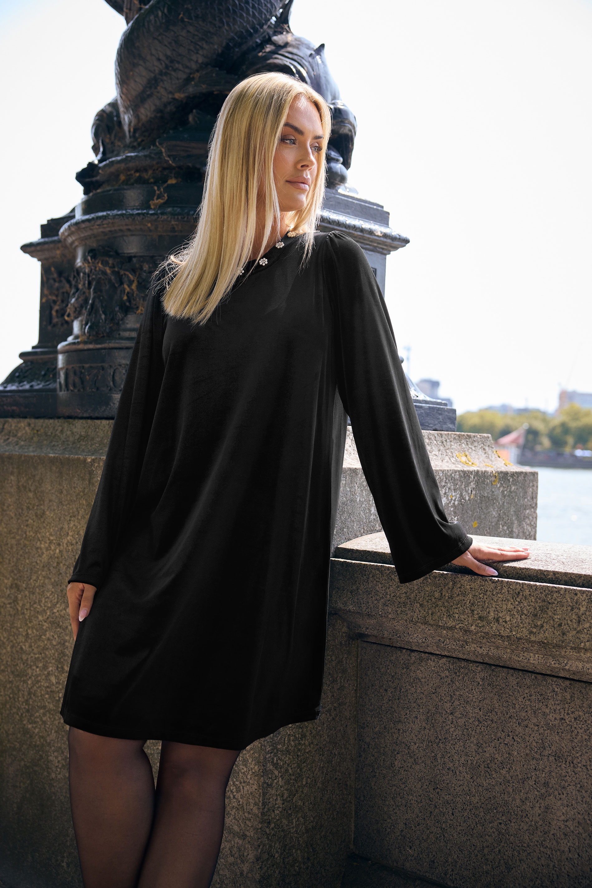 YOURS Plus Size Black Velour Embellished Shift Dress | Yours Clothing 5