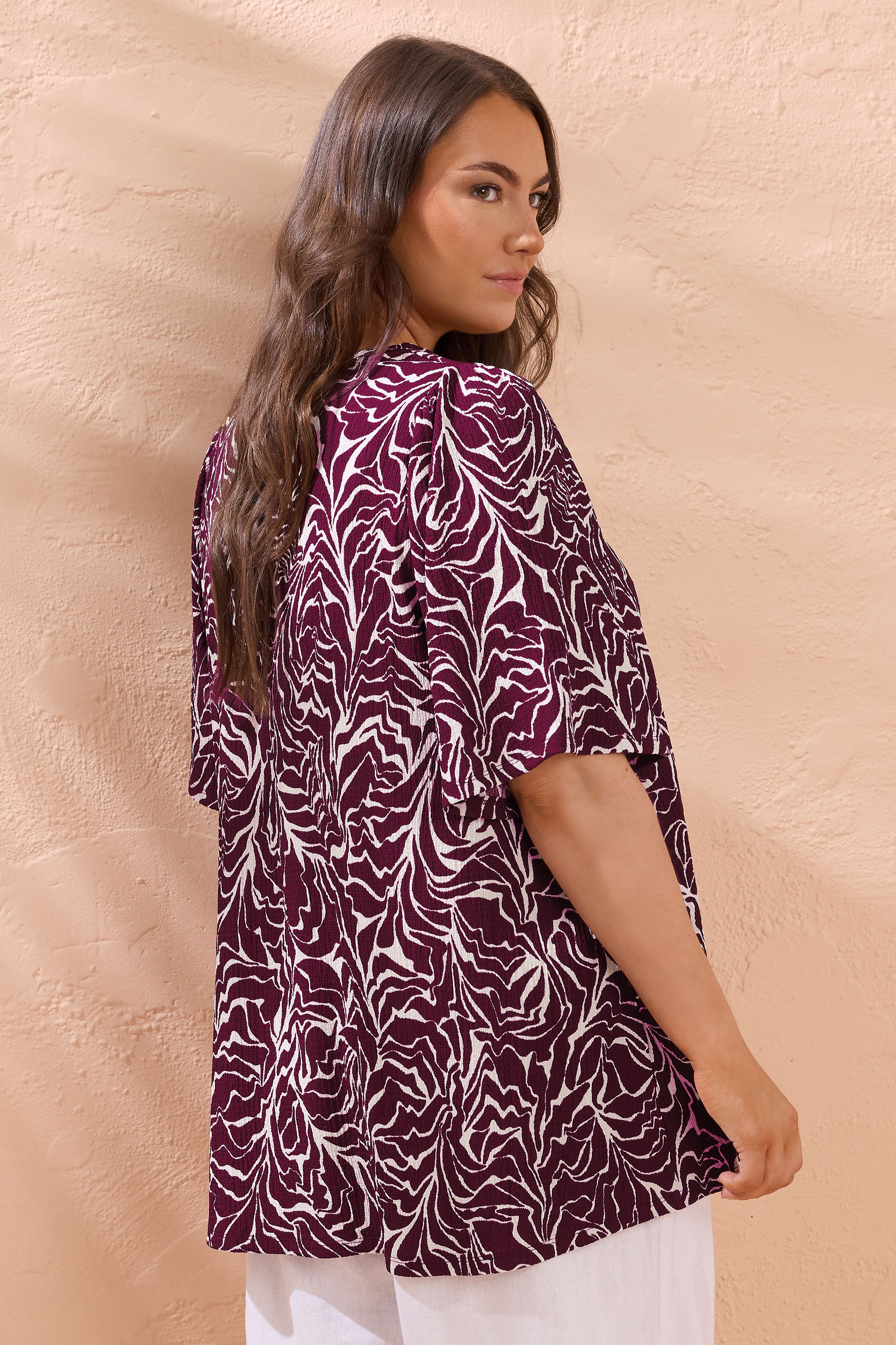 EVANS Plus Size Purple Abstract Floral Pleat Front Swing Top | Evans 2