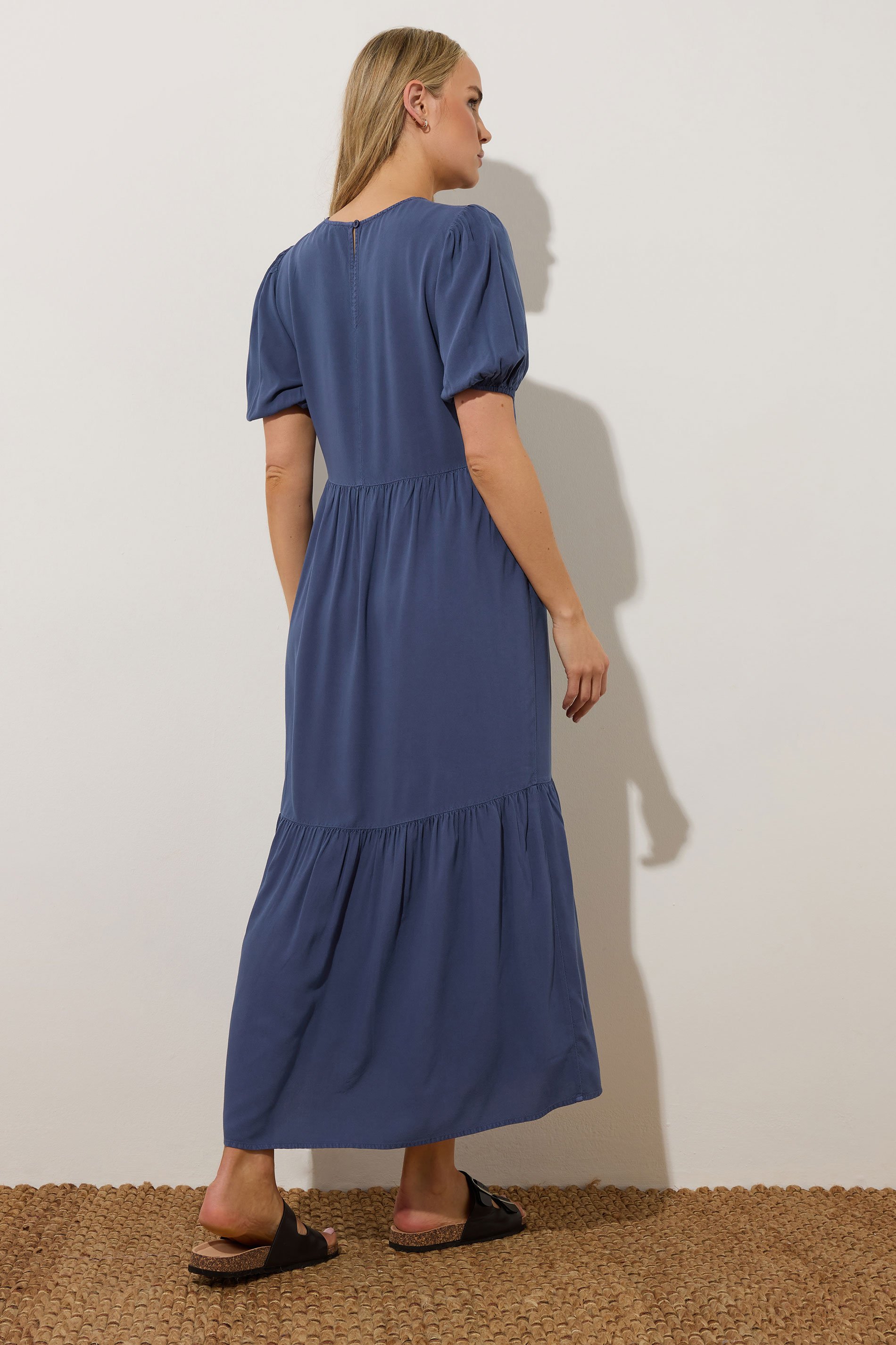 LTS Tall Denim Blue Puff Sleeve Tiered Midaxi Dress | Long Tall Sally 3