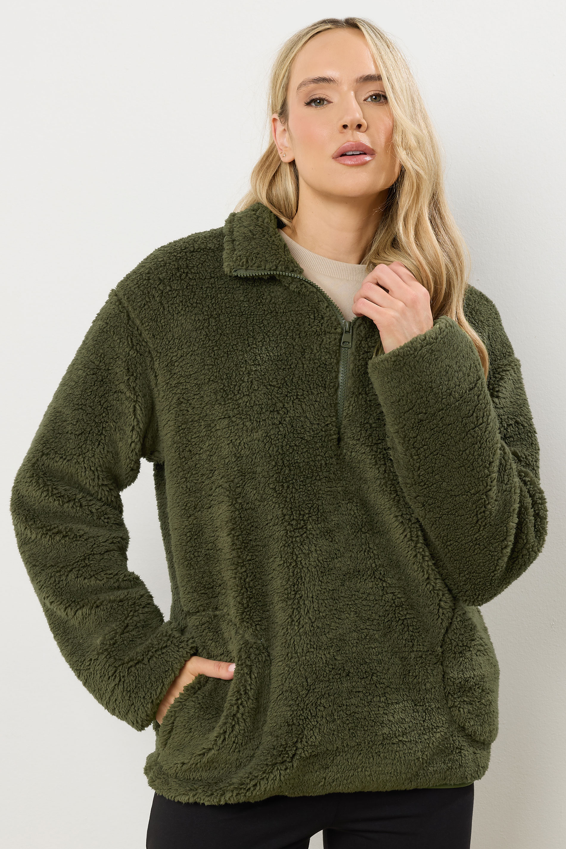 LTS Tall Khaki Green Half Zip Fleece Jacket | Long Tall Sally 3