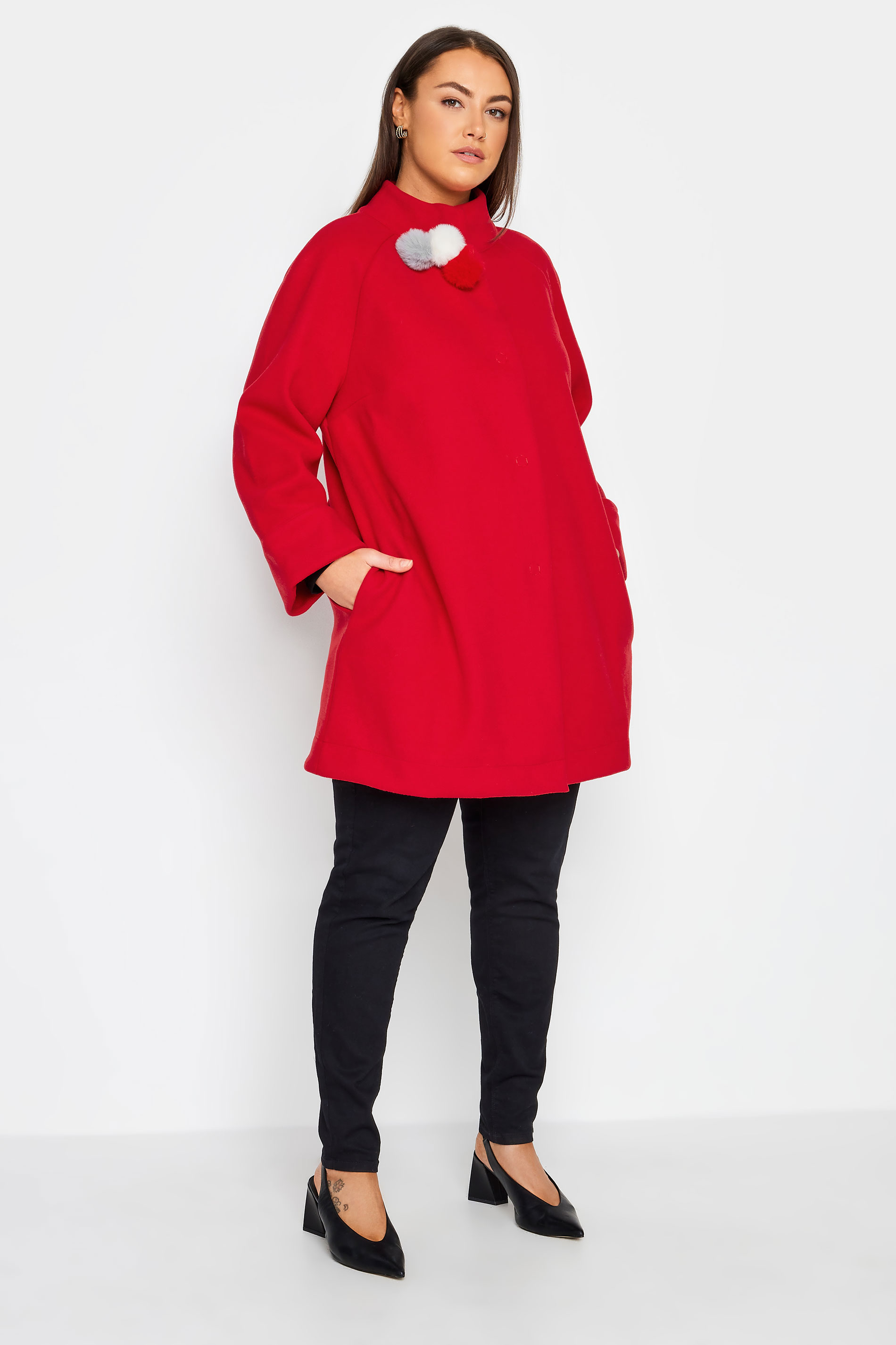 Manon Baptiste Red Funnel Collar Wide Sleeve Coat 2