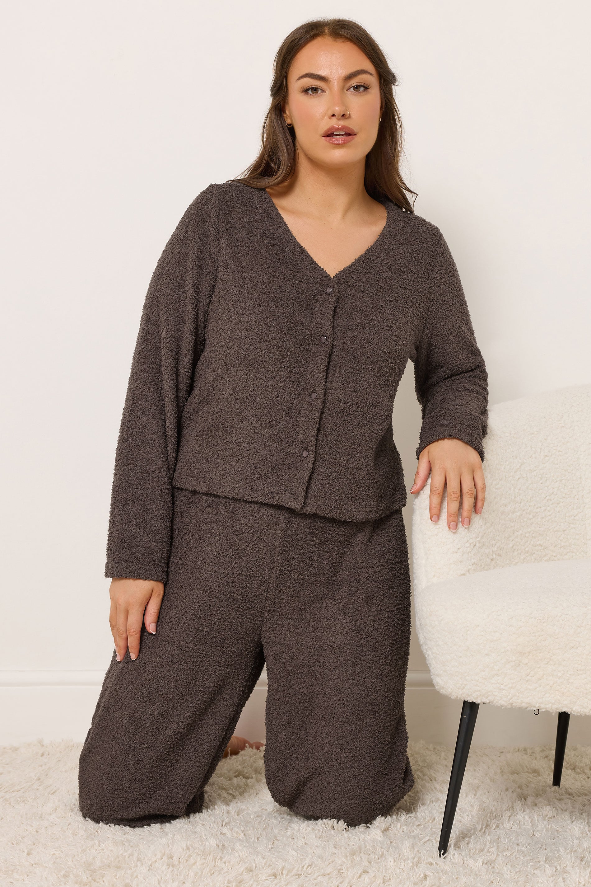 YOURS Plus Size Chocolate Brown Chenille Cardigan | Yours Clothing 3