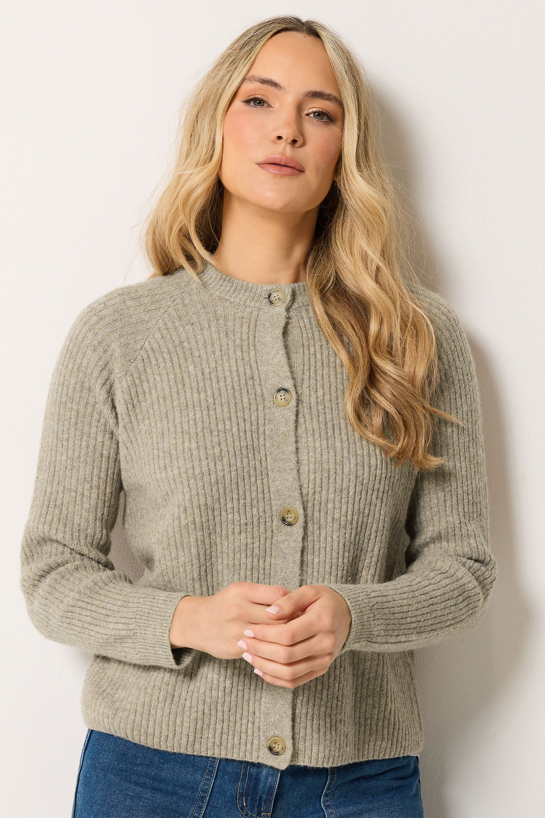 LTS Tall Natural Brown Button Knitted Cardigan | Long Tall Sally 3