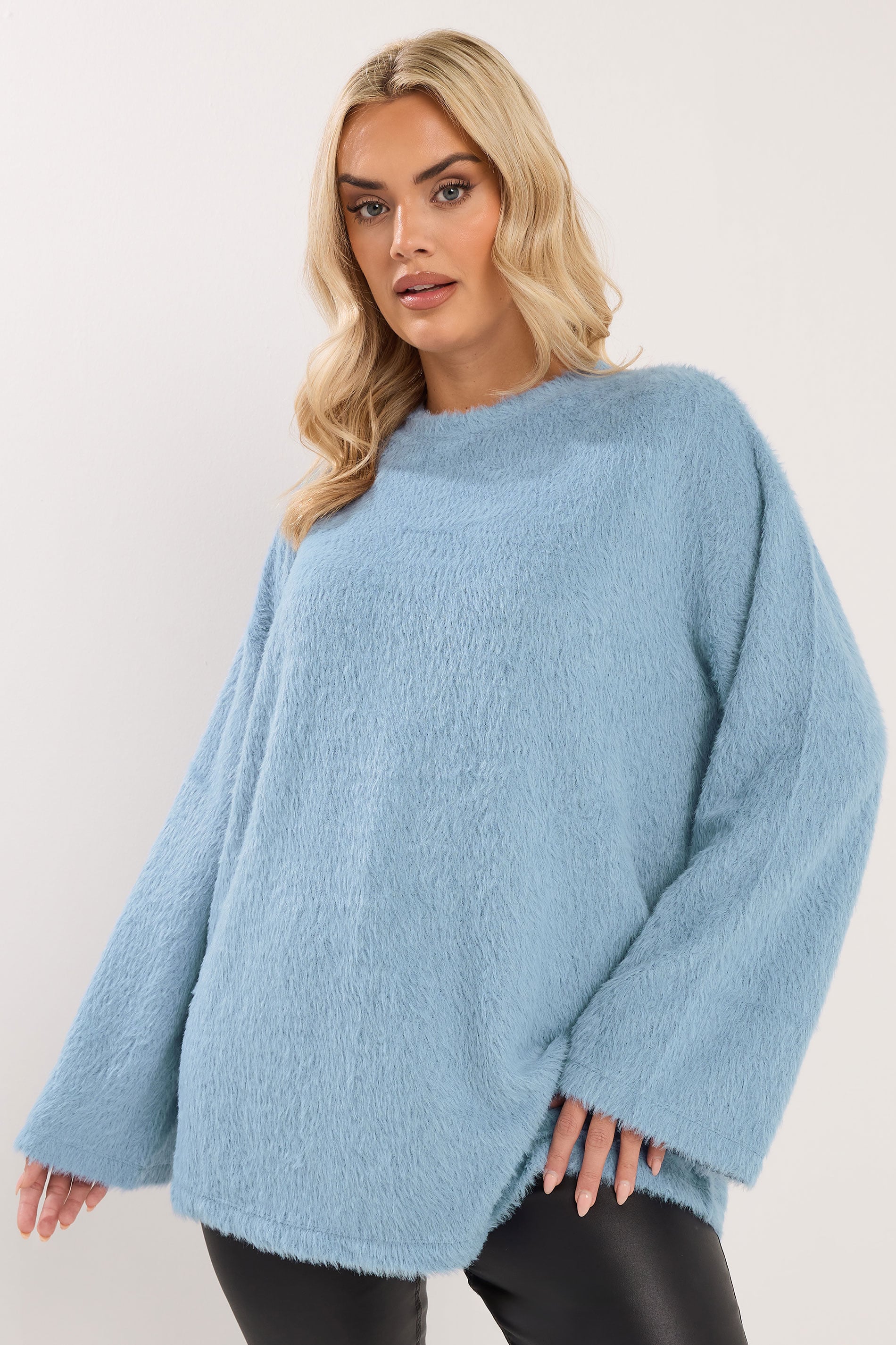 YOURS Plus Size Blue Fluffy Knit Jumper | Yours Clothing 3