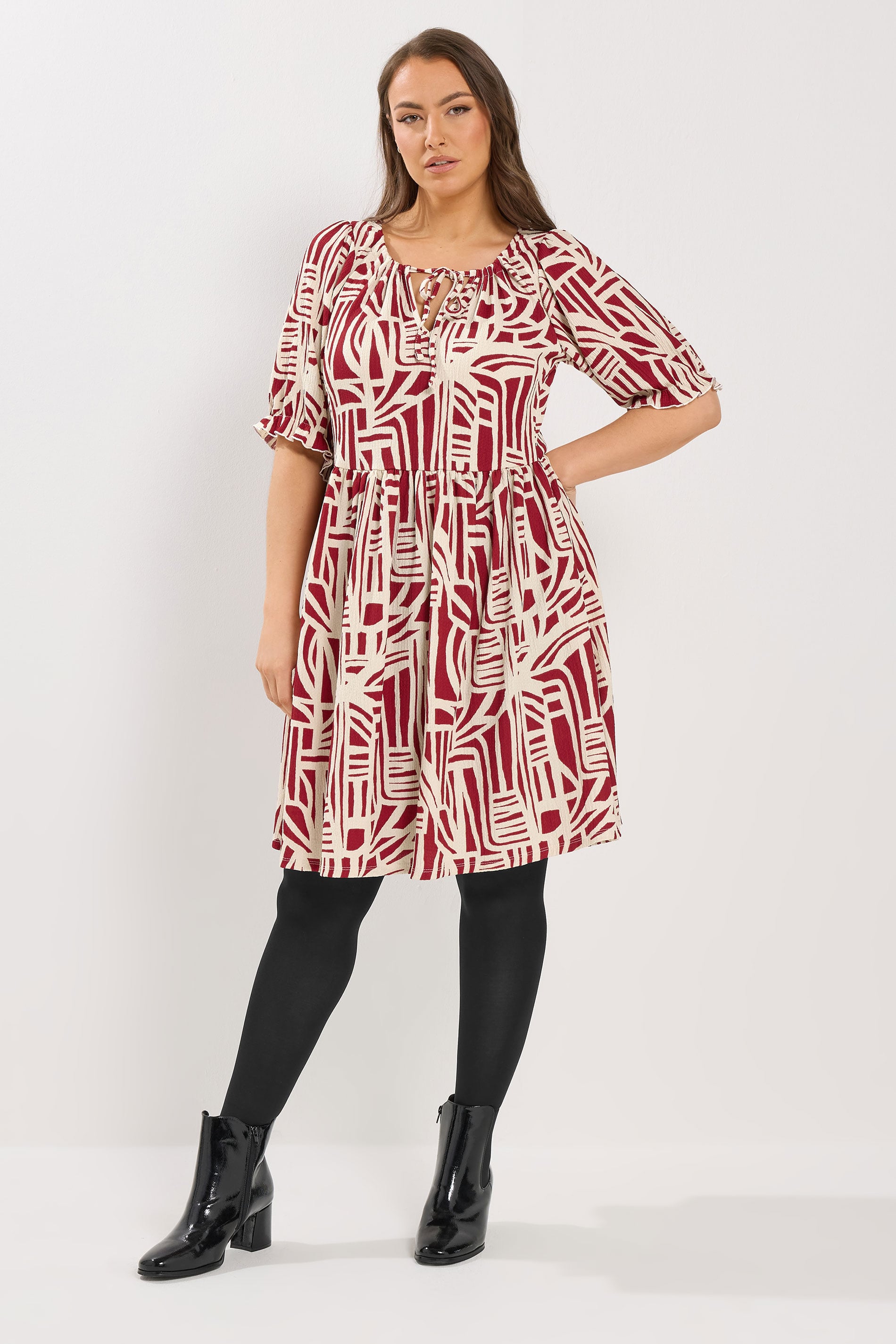 YOURS Plus Size Red Abstract Tie Neck Dress | Yours Clothing 3