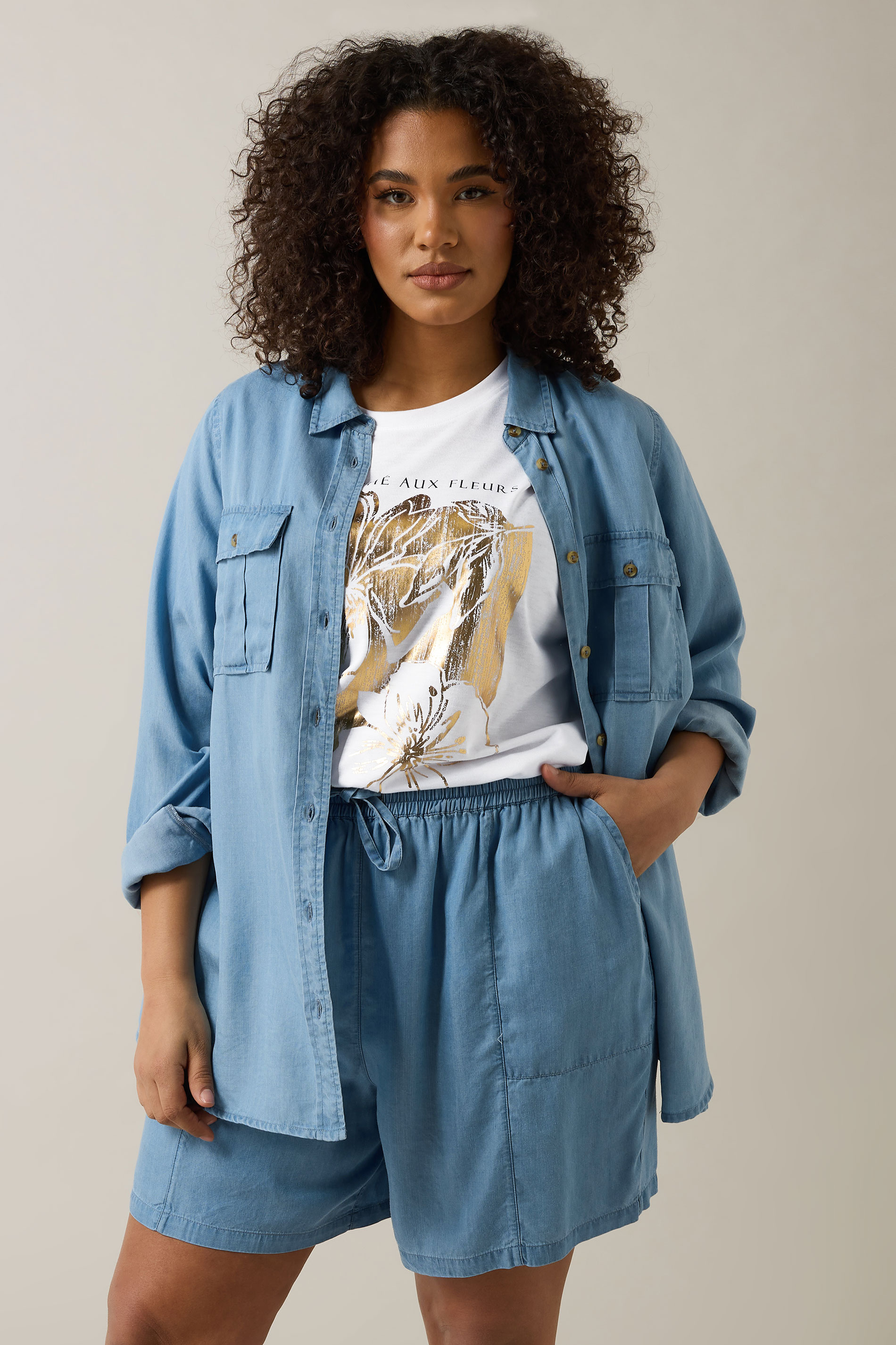EVANS Plus Size Light Blue Lyocell Denim Shorts | Evans 1