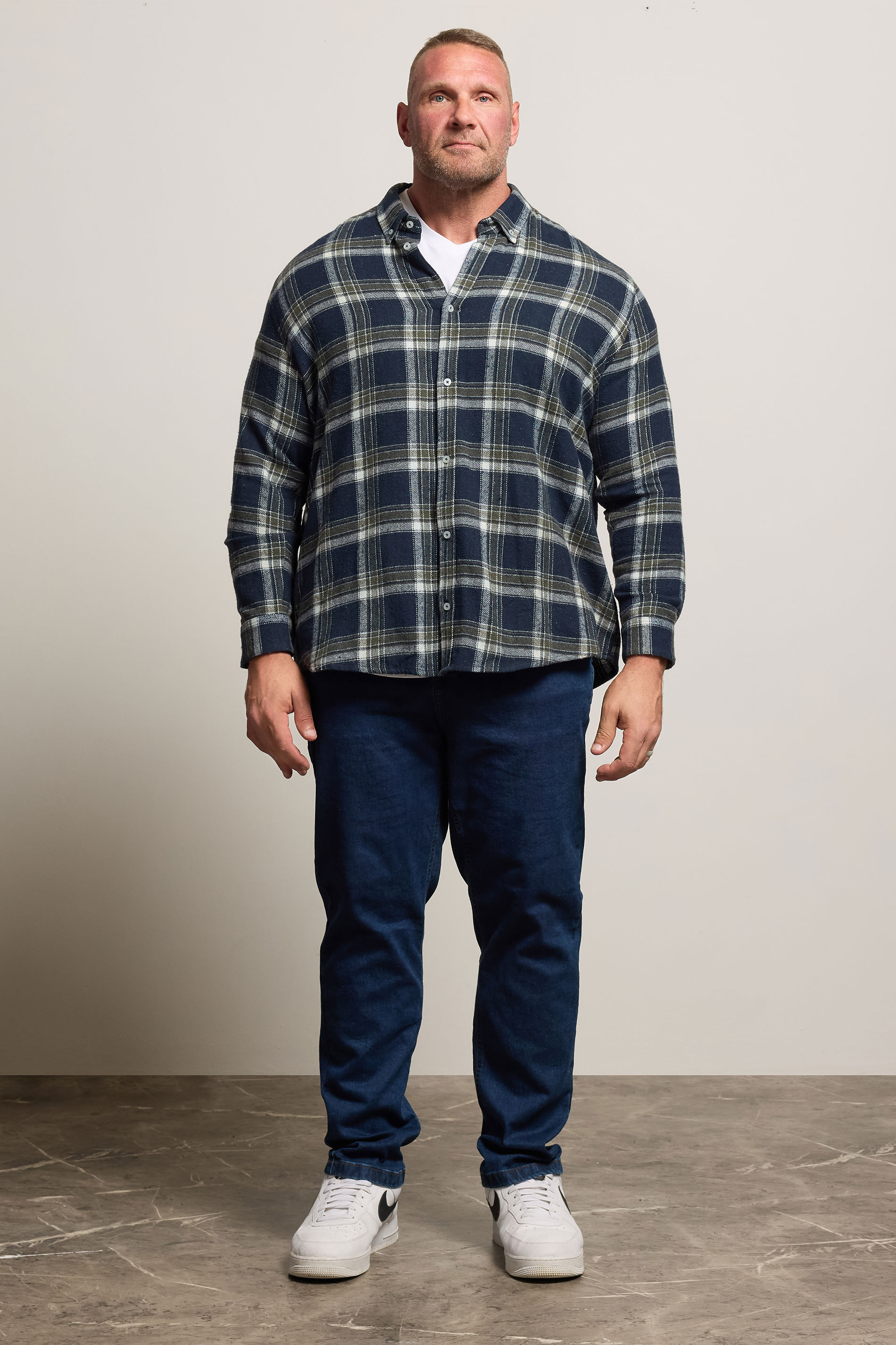 BadRhino Big & Tall Navy Blue & Green Brushed Checked Shirt 2