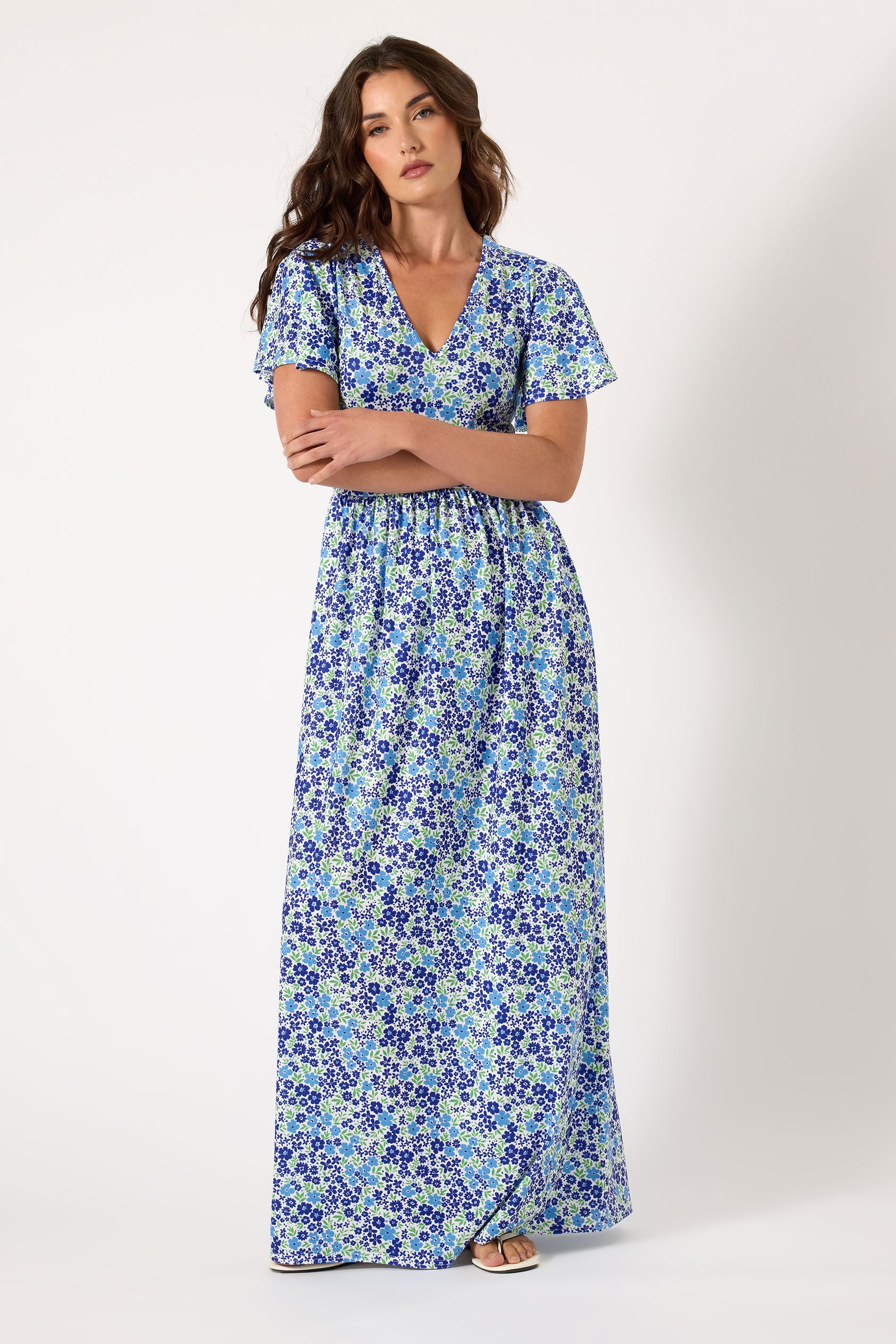 LTS Tall Blue Ditsy Angel Sleeve Maxi Dress | Long Tall Sally 1