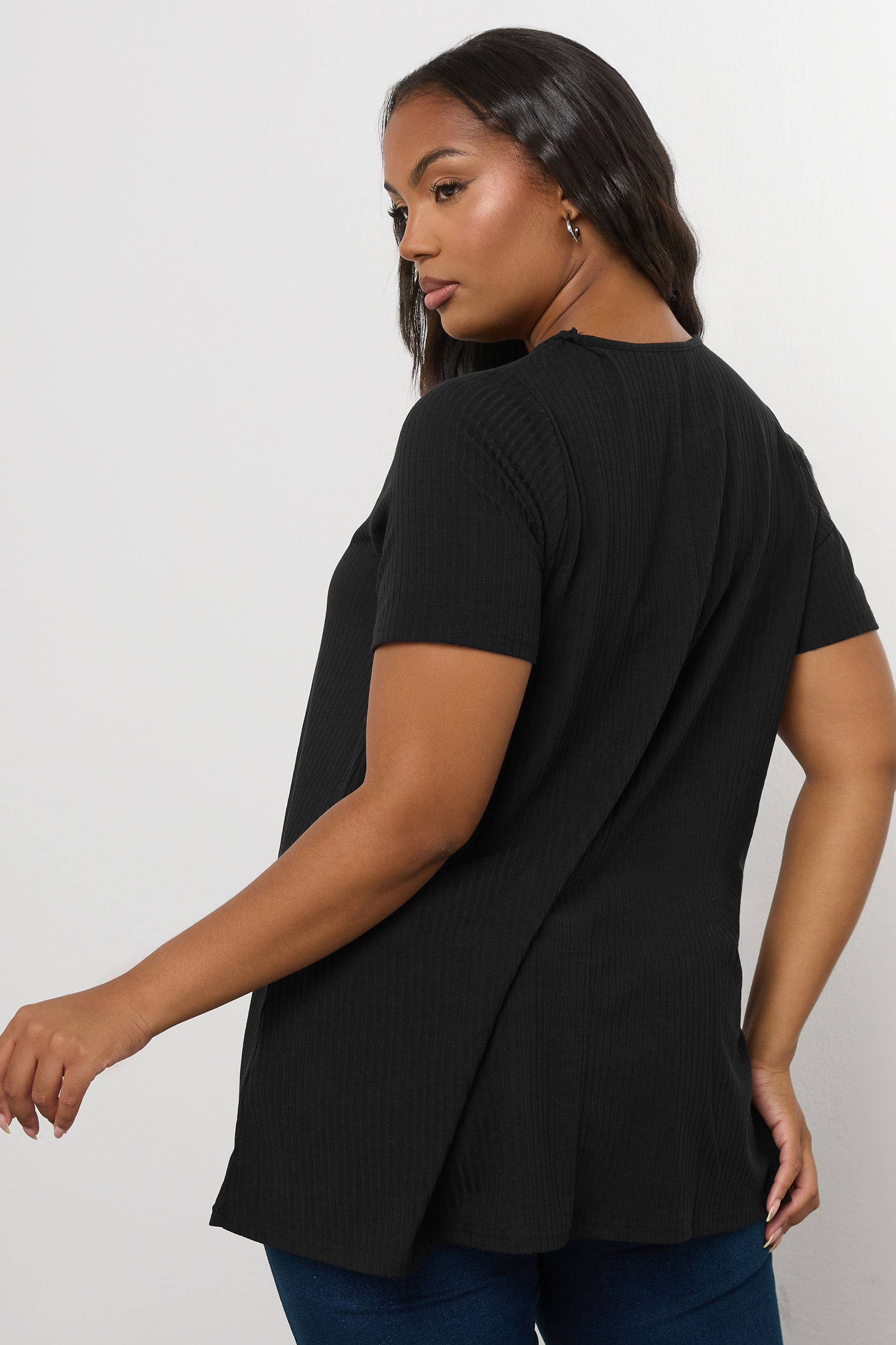 Plus Size Black Ribbed Swing Top | Yours Clothing 2