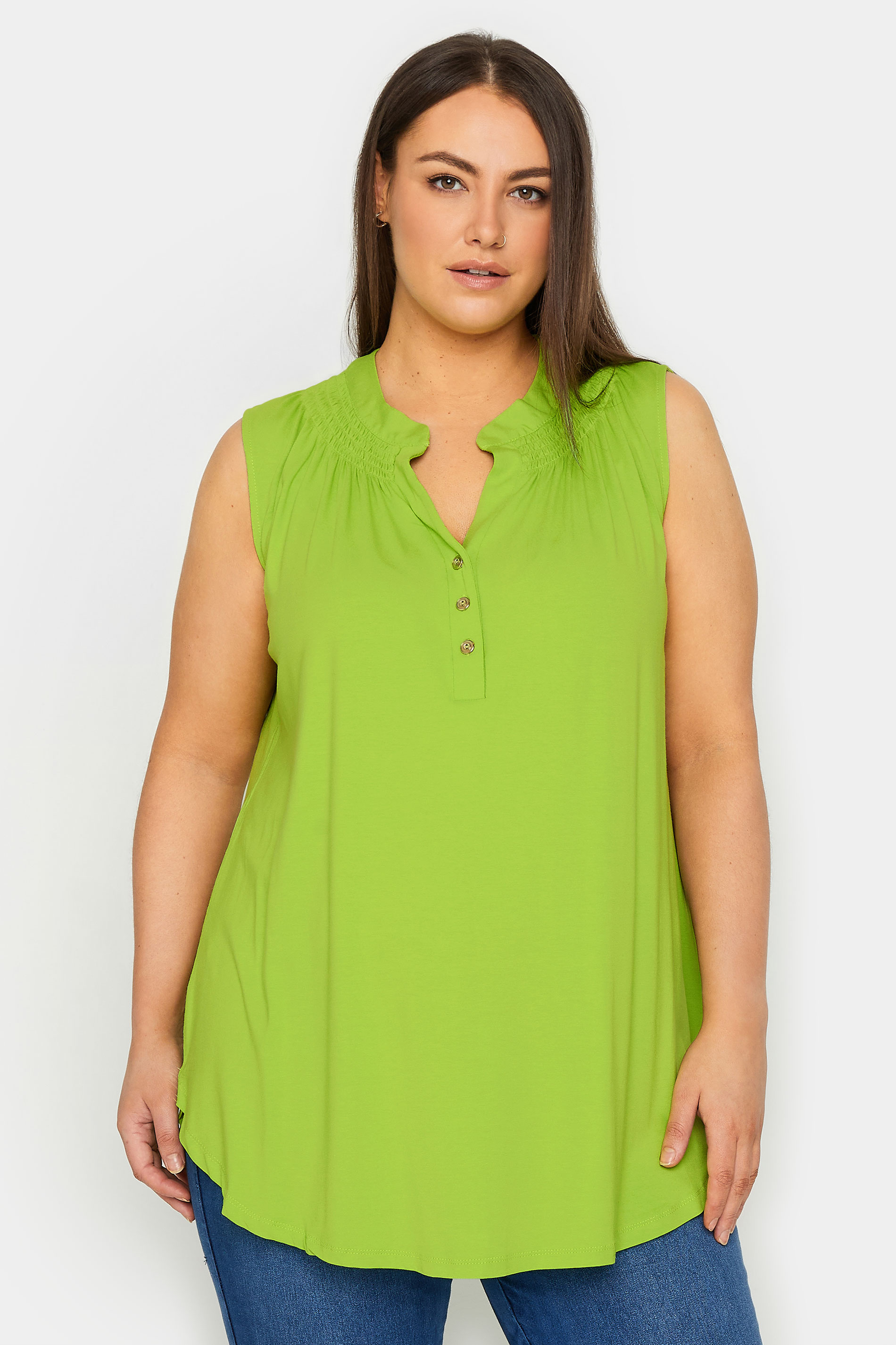 Avenue Lime Green Henley Tunic Top 1